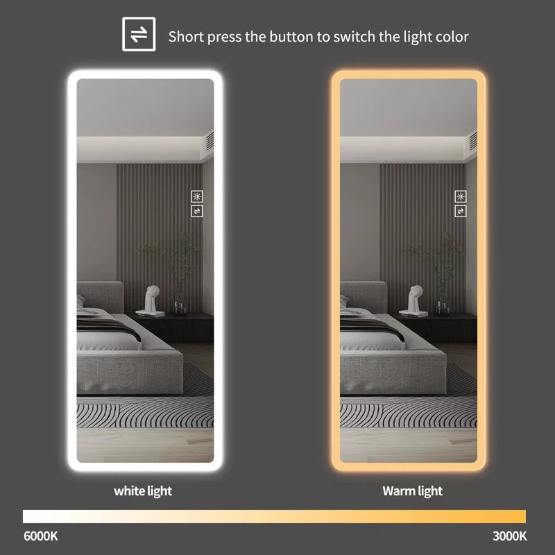 Balsulto 65'' X 21'' Wall Mounted Full Length Mirror with Tri-Color LED & Shatterproof Glass