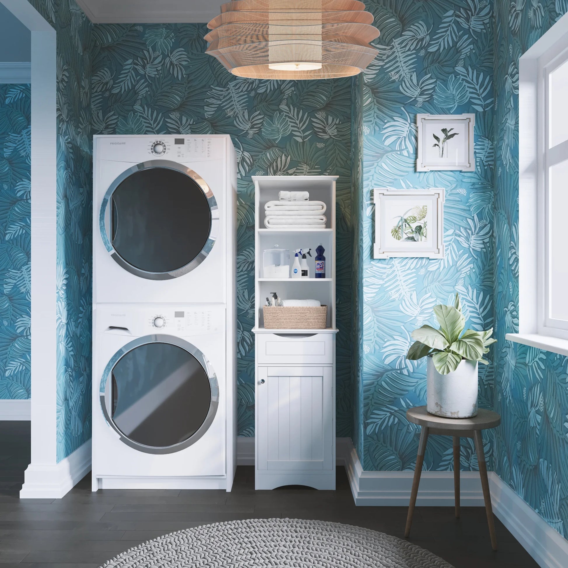 Ashland Tall Bathroom Storage Linen Cabinet Organizer with Drawer - White