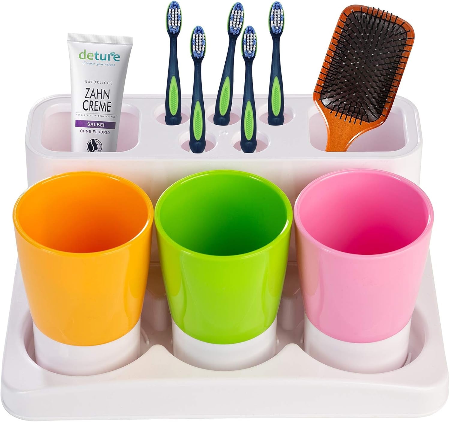 Toothbrush Holder Kids Family Set for Bathroom Storage Organizer (Orange+Blue+Pink)