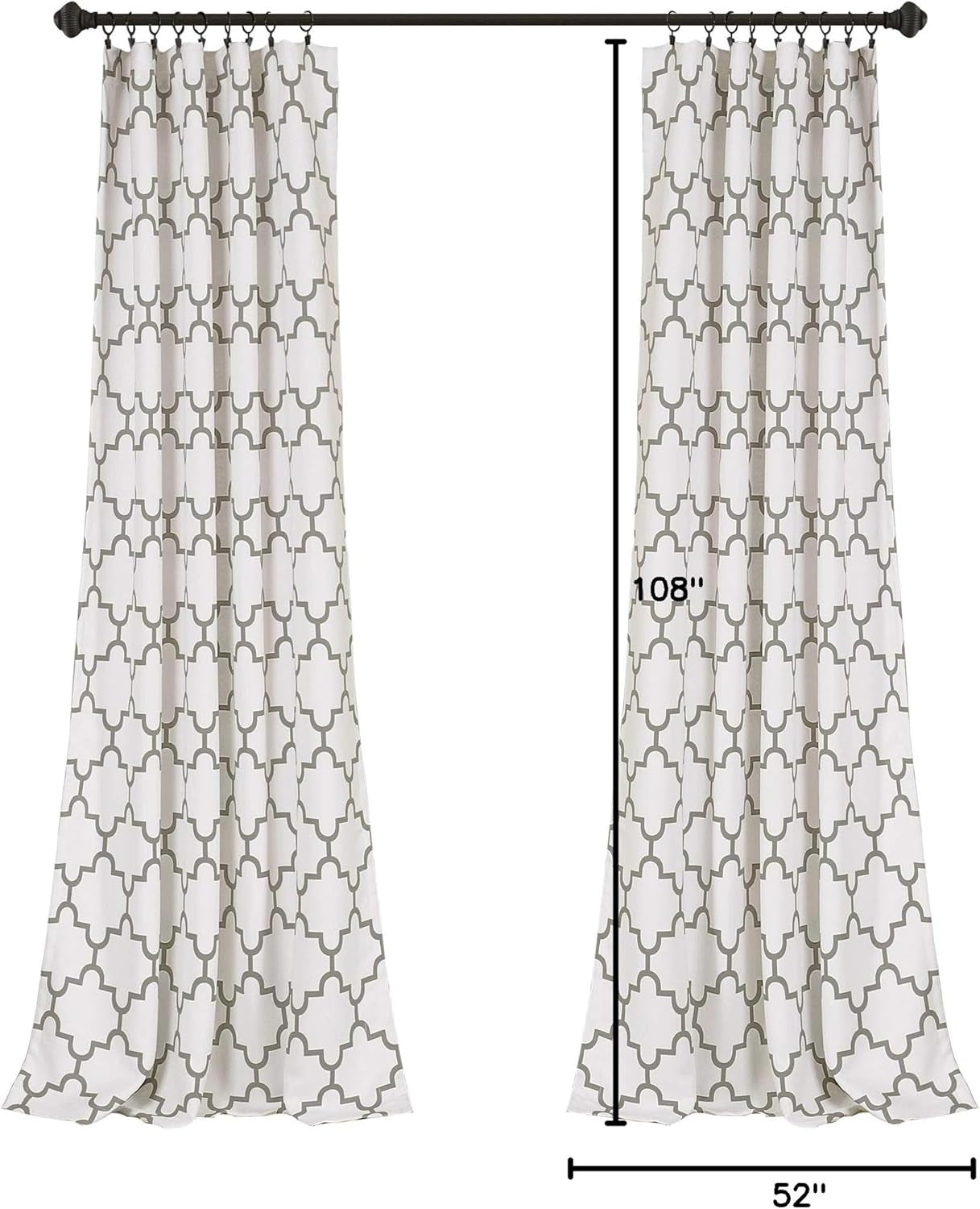 Bellagio Light Filtering Curtains-Trellis Geometric Design Window Panel Drapes Set for Living, Dining, Bedroom (Pair), 108” X 52”, Gray