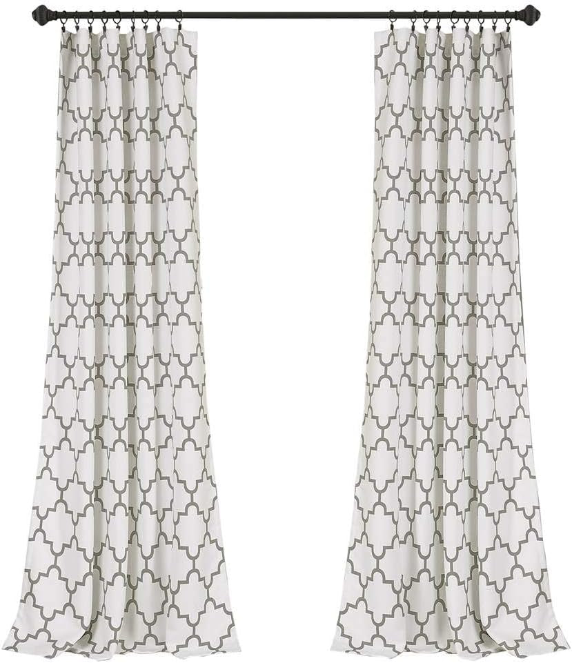 Bellagio Light Filtering Curtains-Trellis Geometric Design Window Panel Drapes Set for Living, Dining, Bedroom (Pair), 108” X 52”, Gray