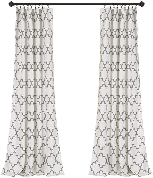 Bellagio Light Filtering Curtains-Trellis Geometric Design Window Panel Drapes Set for Living, Dining, Bedroom (Pair), 108” X 52”, Gray