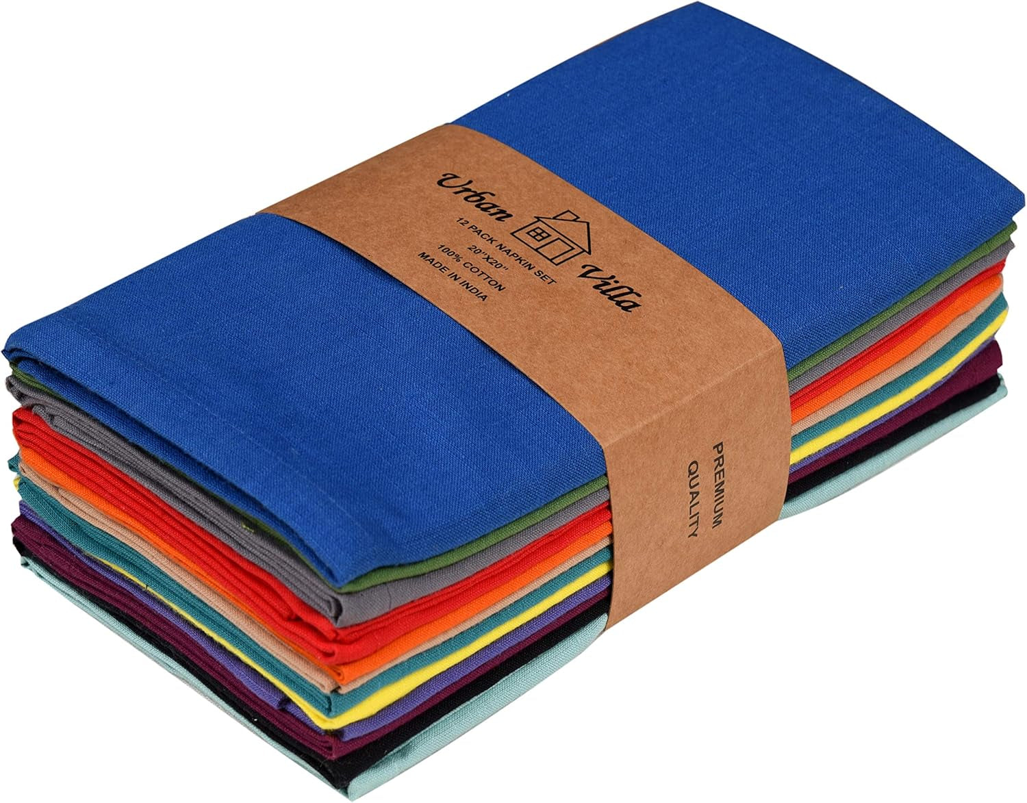 Cloth Napkins Set of 12 20X20 Inches 100% Cotton Napkins Cloth Washable Durable Reusable Absorbent Table Dinner Napkins Cloth for Christmas Hotel Lunch Restaurant Weddings Parties - Black