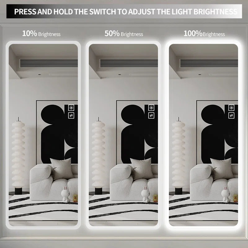 Balsulto 65'' X 21'' Wall Mounted Full Length Mirror with Tri-Color LED & Shatterproof Glass