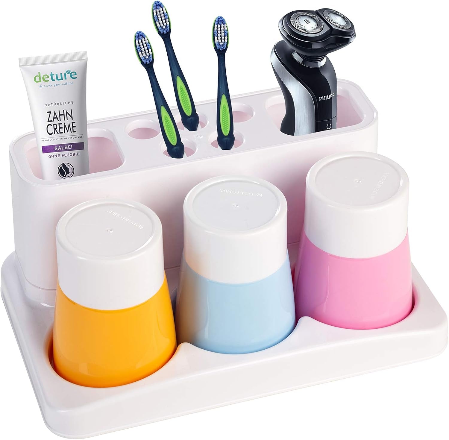 Toothbrush Holder Kids Family Set for Bathroom Storage Organizer (Orange+Blue+Pink)