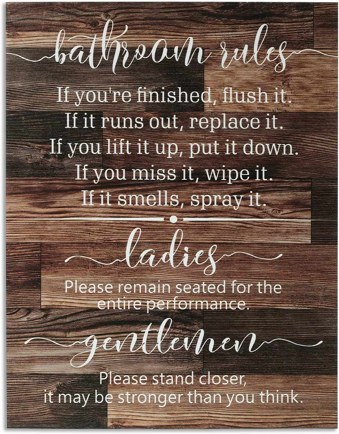 Signs for Bathroom Restroom Wall Art Decor Funny Toilet Signs for Bathroom Door Rules Farmhouse Rustic Wood Hanging Decor for Laundry Room Home, 13.8 X 10.6 Inch(White)