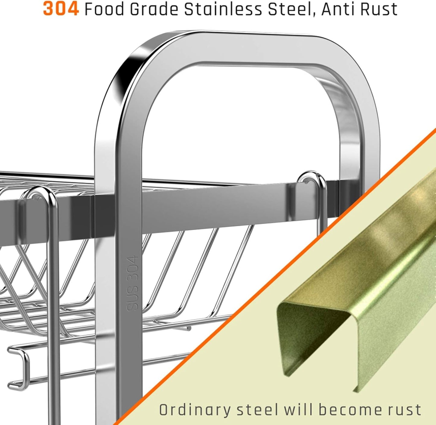 Dish Drying Rack - 304 Stainless Steel 2 Tier Dish Racks with Automatic Drainage for Kitchen Counter, Dish Drainer with Drainboard, Stainless Steel Utensil Holder, Cutting Board Holder, Silver