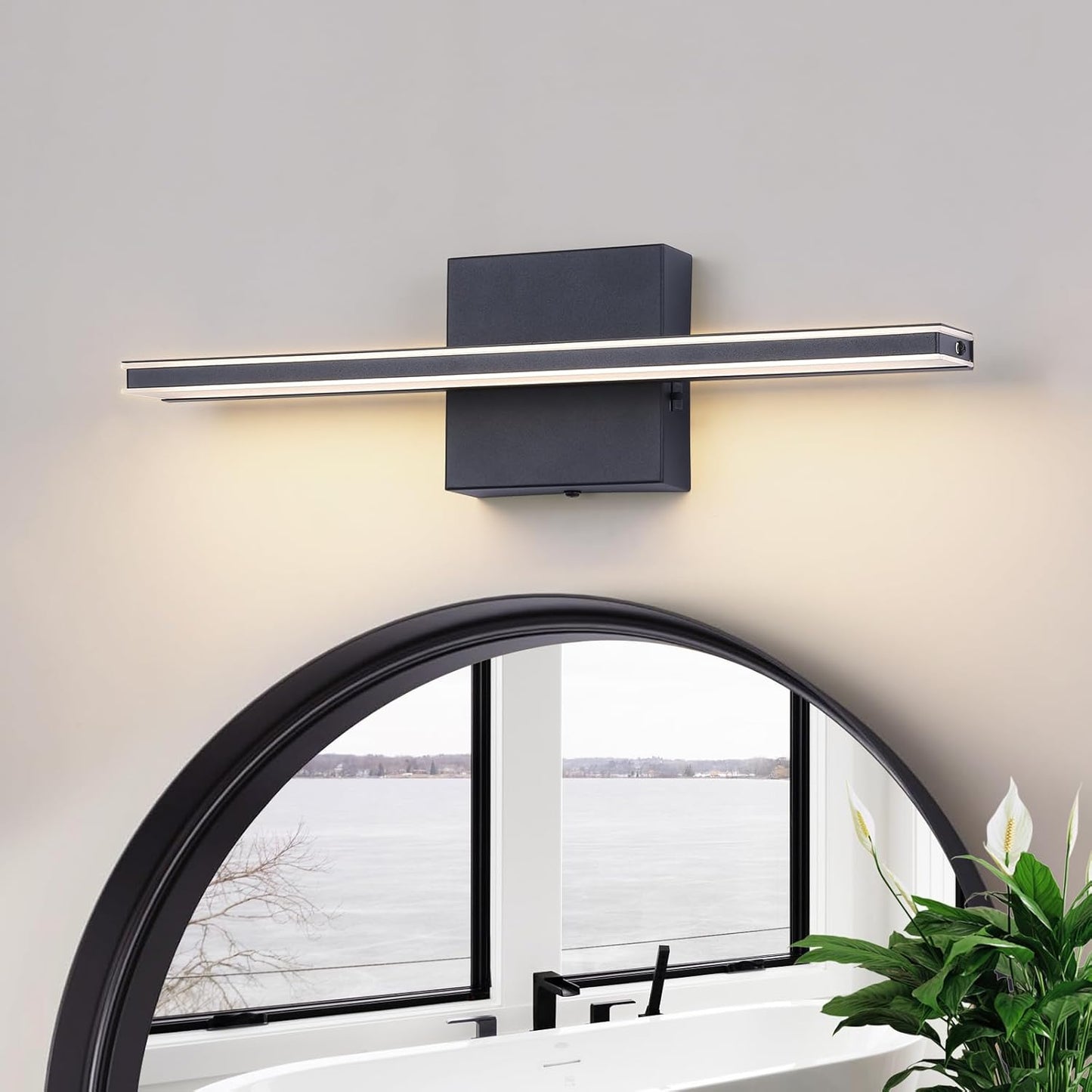 Chrome Bathroom Light Fixtures 24 Inch Bath Wall Lighting IP44 14W Vanity Lamp Bar Modern LED Lights for Vanity Rectangle Bathroom Lamps over Mirror Acrylic Restroom Sink Light