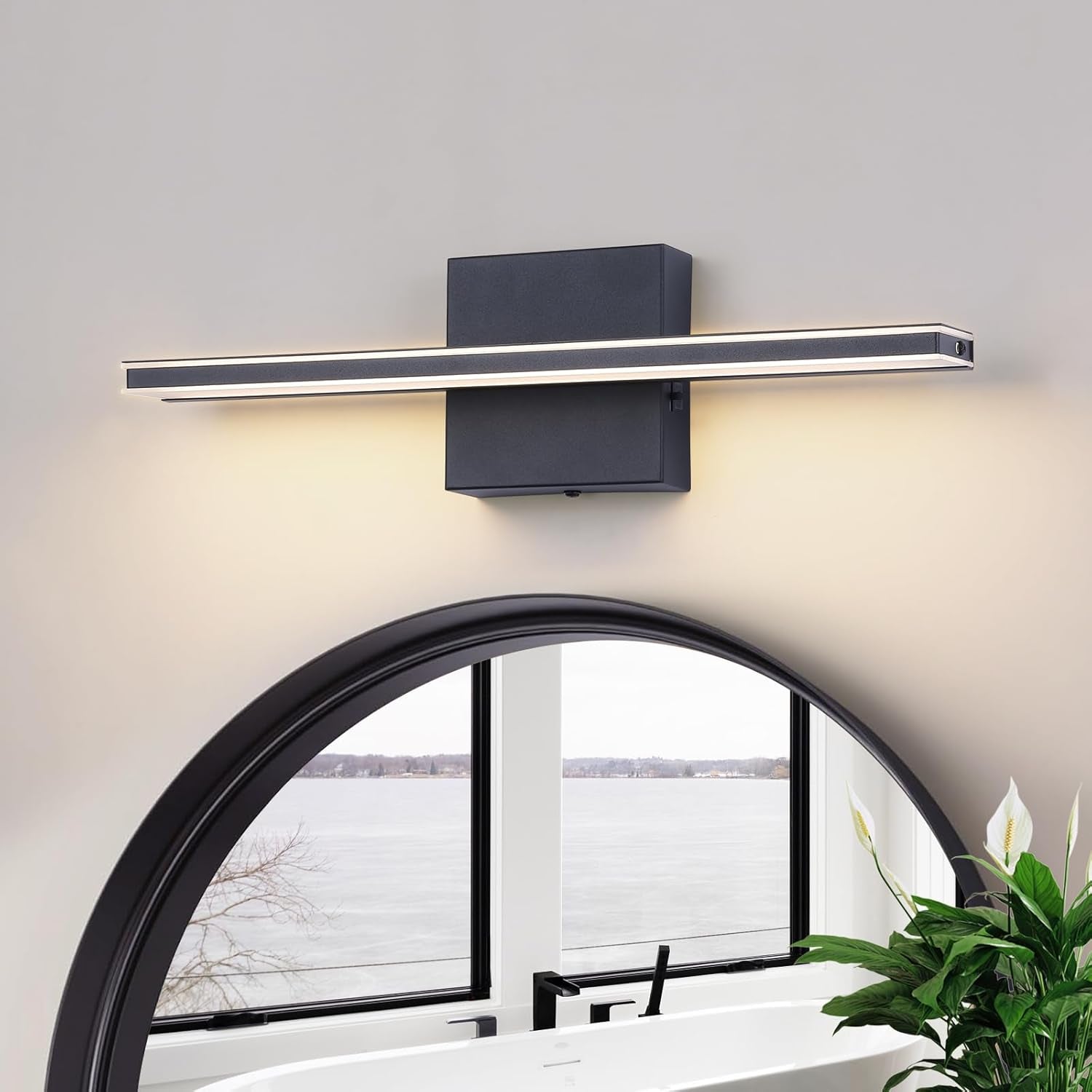 Chrome Bathroom Light Fixtures 24 Inch Bath Wall Lighting IP44 14W Vanity Lamp Bar Modern LED Lights for Vanity Rectangle Bathroom Lamps over Mirror Acrylic Restroom Sink Light