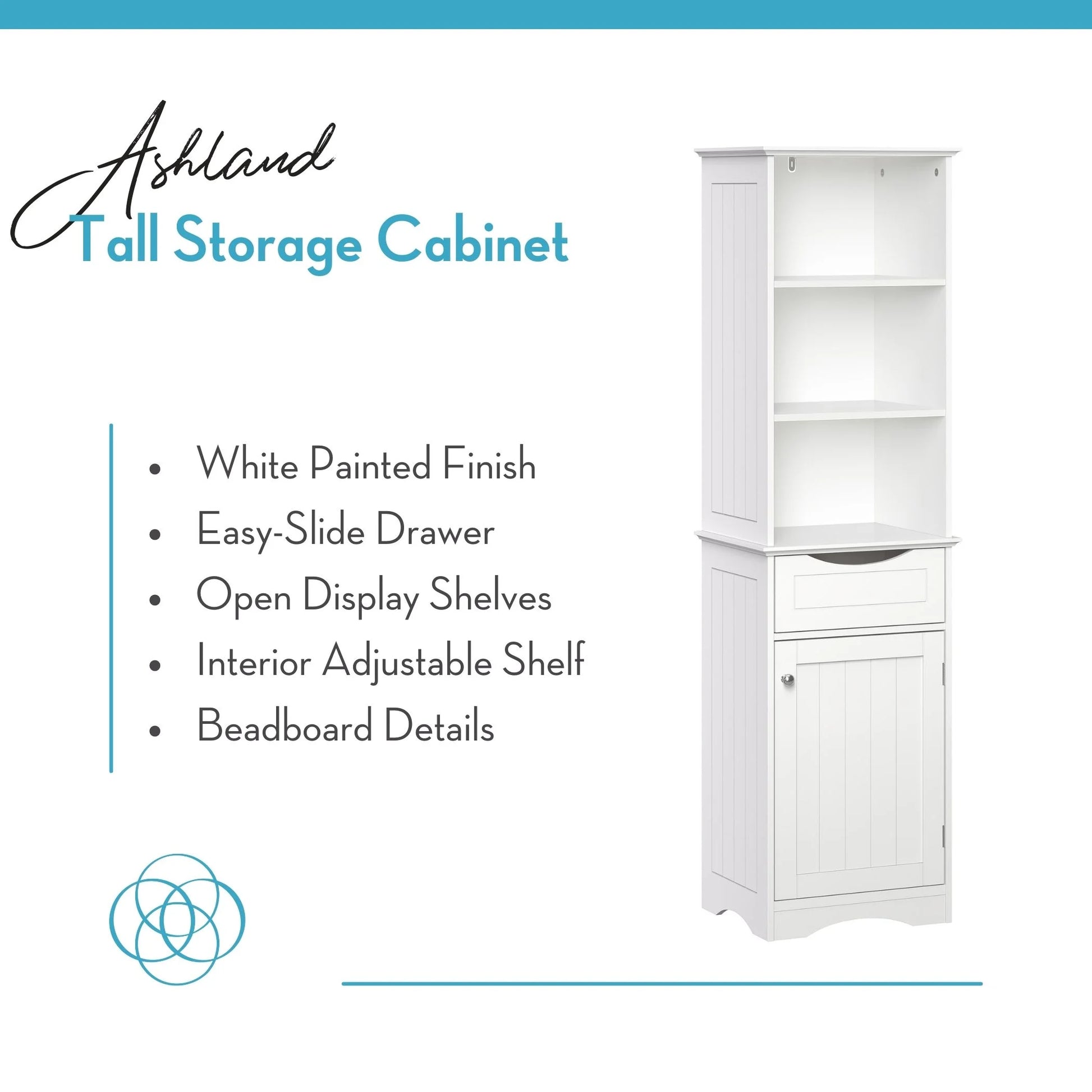 Ashland Tall Bathroom Storage Linen Cabinet Organizer with Drawer - White