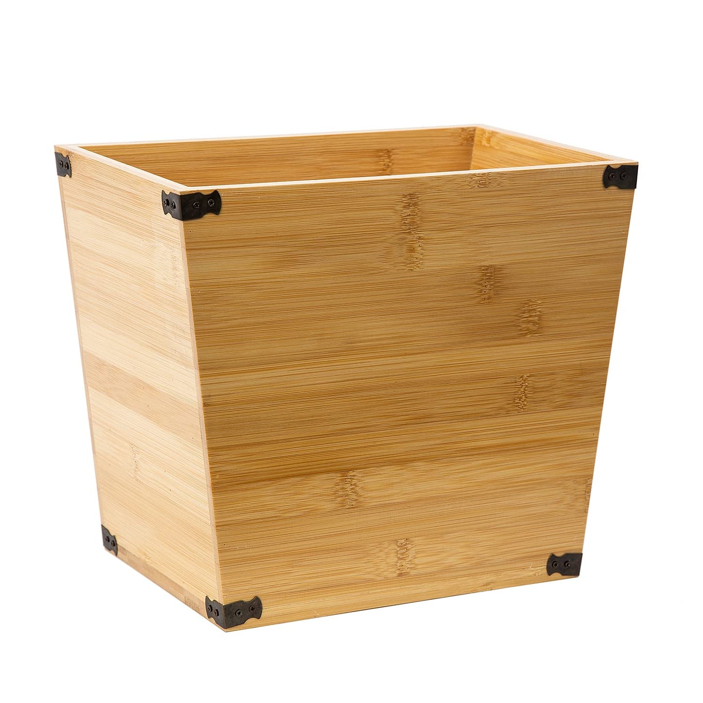 Grey Farmhouse Style Torched Wood Trash Can Waste Bin with Decorative Metal Brackets Trash Can for Bedroom,Living Room, Bathroom & Office (Gray)