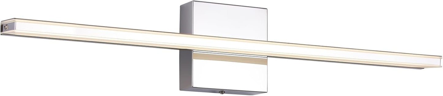 Chrome Bathroom Light Fixtures 24 Inch Bath Wall Lighting IP44 14W Vanity Lamp Bar Modern LED Lights for Vanity Rectangle Bathroom Lamps over Mirror Acrylic Restroom Sink Light