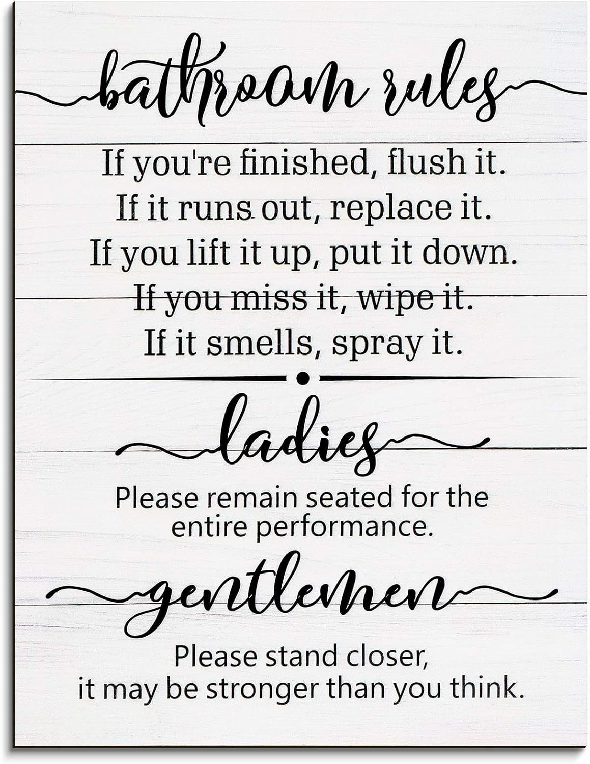 Signs for Bathroom Restroom Wall Art Decor Funny Toilet Signs for Bathroom Door Rules Farmhouse Rustic Wood Hanging Decor for Laundry Room Home, 13.8 X 10.6 Inch(White)