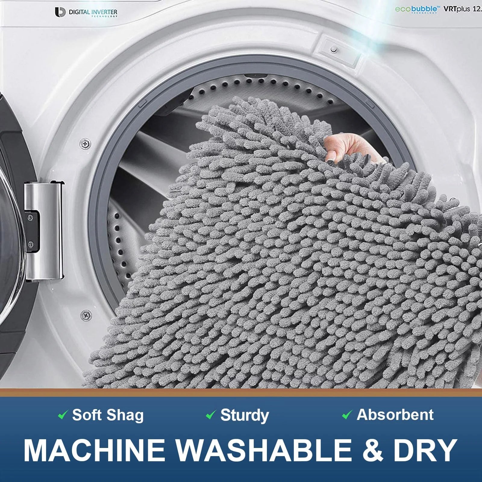 Luxury Chenille Bathroom Rugs, Extra Soft and Absorbent Bath Mat, Light Grey, 17"X47"