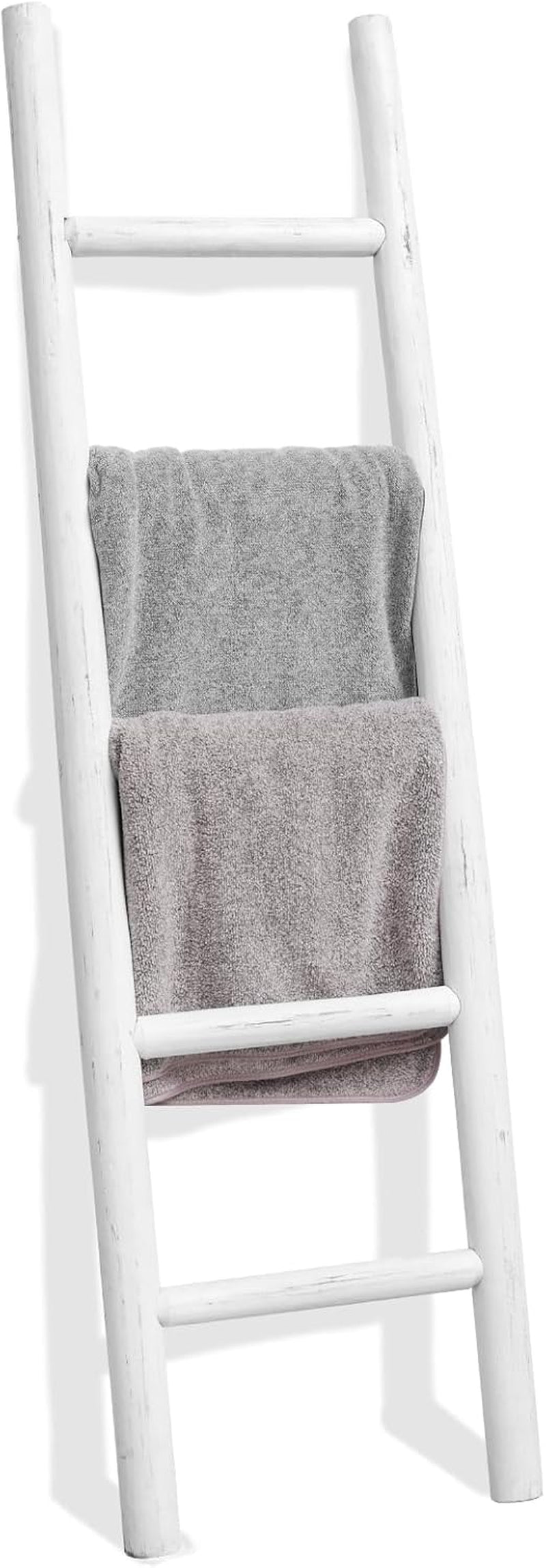 57In Wood Blanket Ladder Living Room Decorative Wall Leaning Farmhouse Quilt Display Holder Rustic Wooden Towel Rack for Bathroom, Unfinished