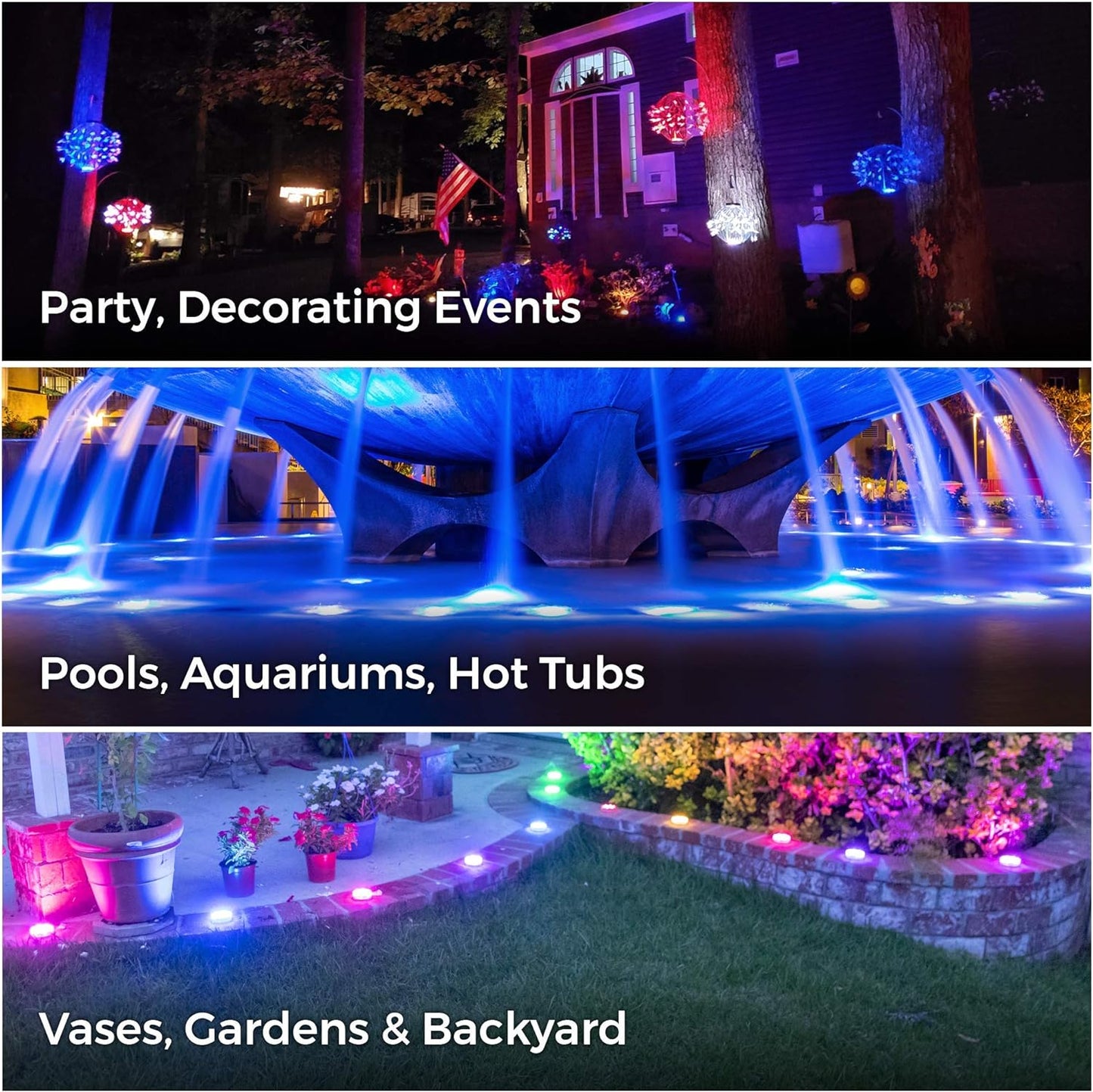 EFX by Boundery - Multicolor Accent Submersible, Waterproof LED Lights - Premium Indoor & Outdoor Battery Operated Lights - LED Puck Light for Events, Patio, Pool, Hot Tub, Shower - 12-Pack