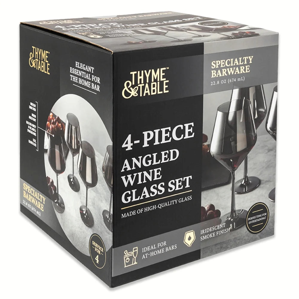 23 Fl Oz Smoke Iridescent Angled Wine Glasses, Set of 4
