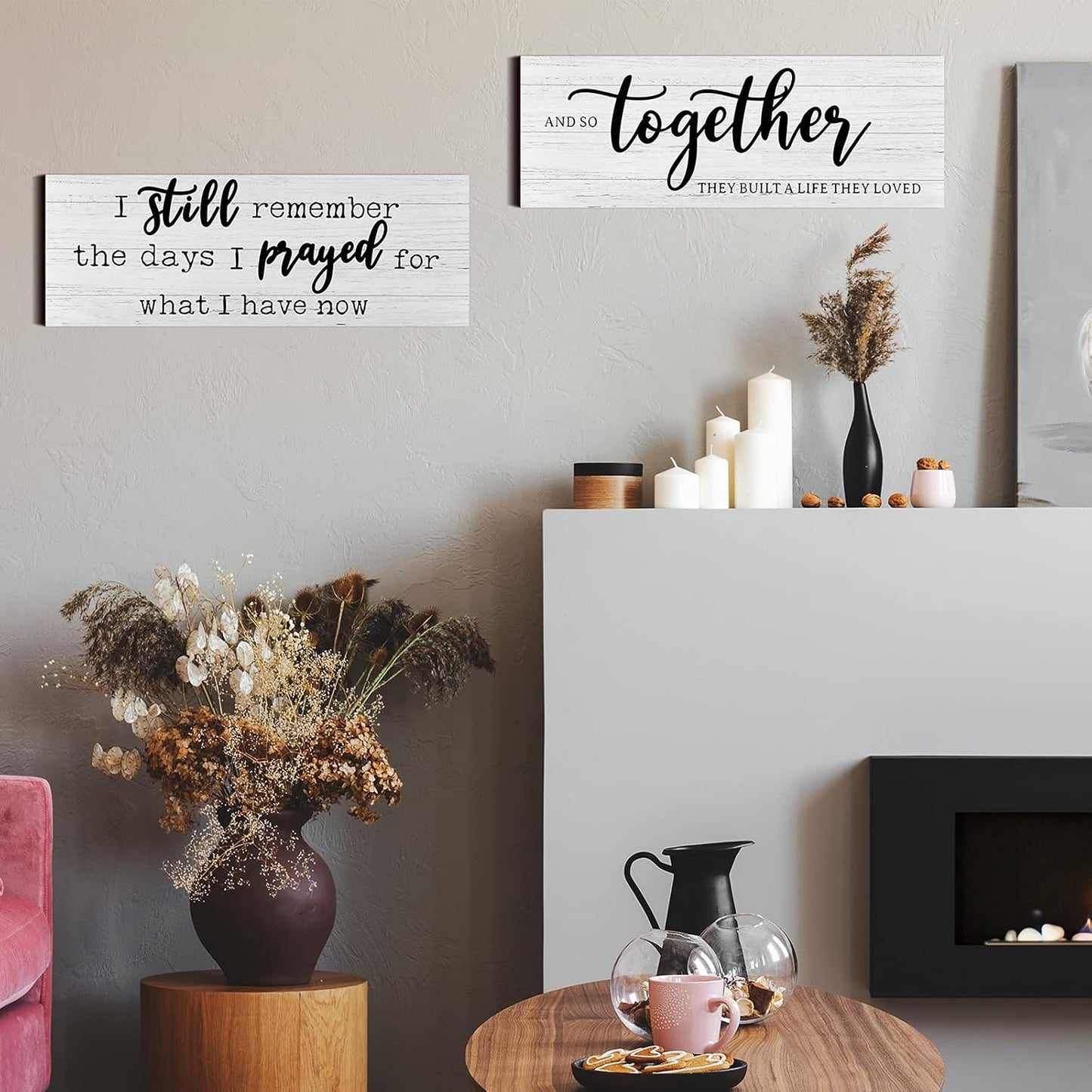 I Still Remember the Days I Prayed Modern Farmhouse Decor Rustic Wood Sign and so Together They Built a Life They Loved Rustic Wood Family Wooden Plaque Signs for Women(White)