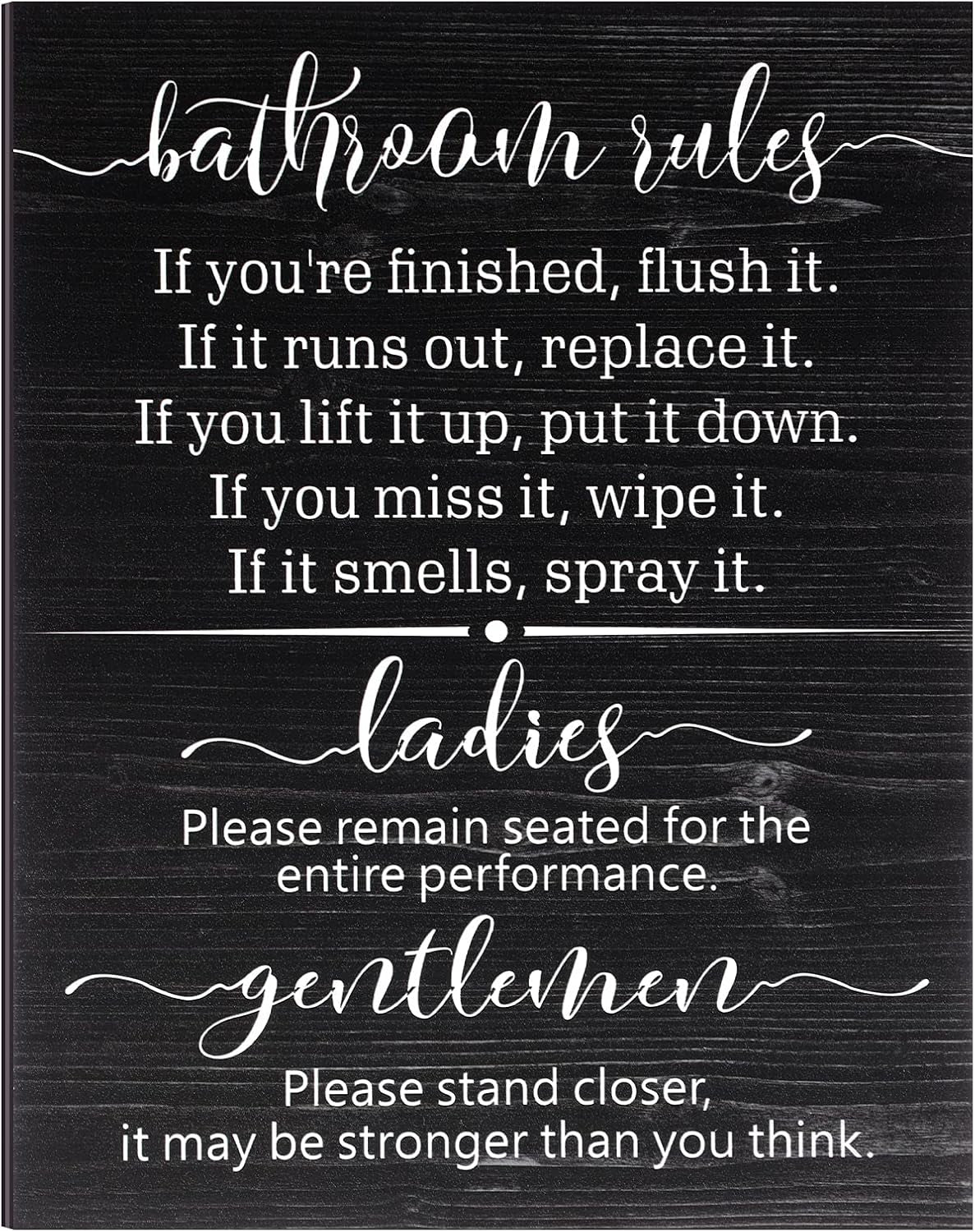 Signs for Bathroom Restroom Wall Art Decor Funny Toilet Signs for Bathroom Door Rules Farmhouse Rustic Wood Hanging Decor for Laundry Room Home, 13.8 X 10.6 Inch(White)