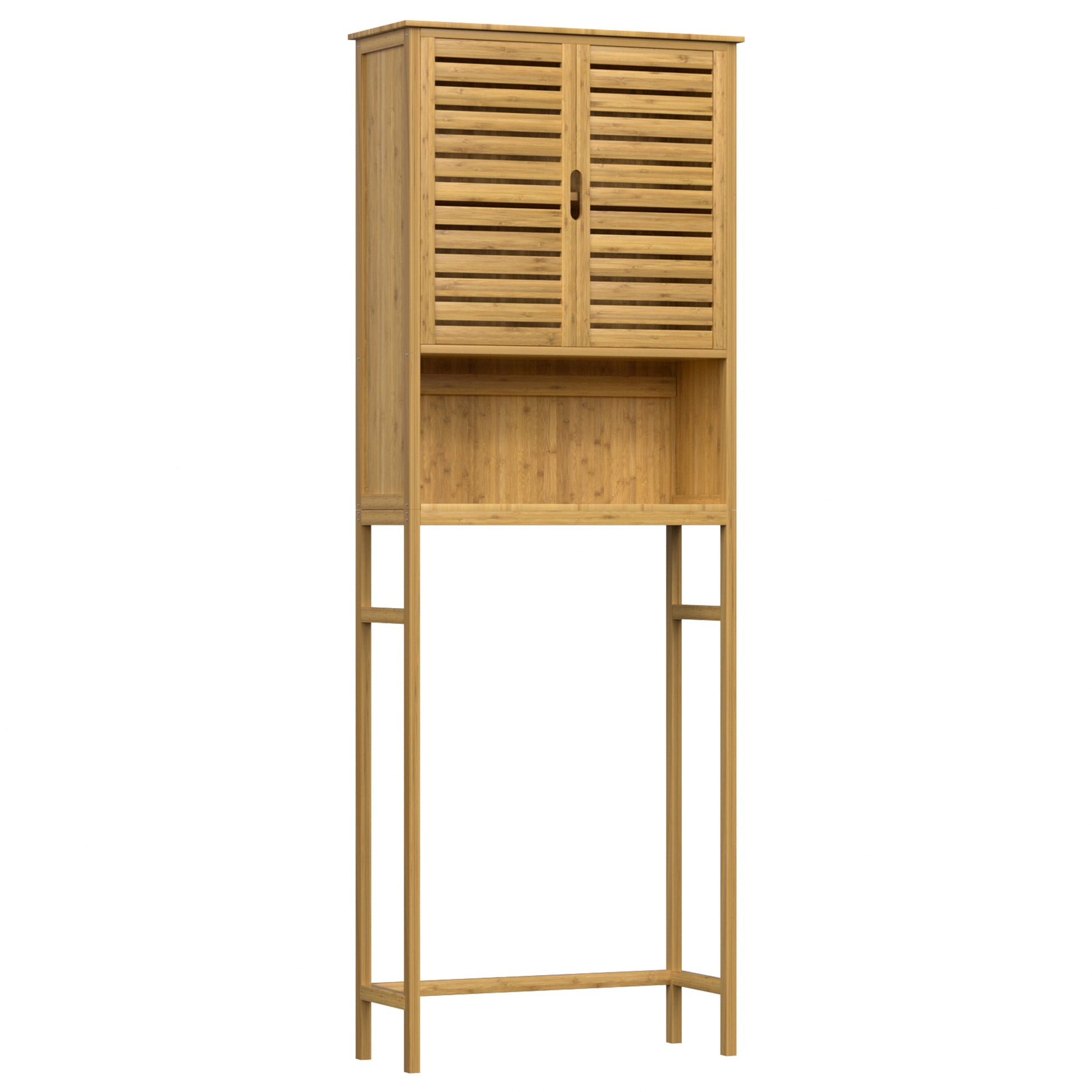 Bamboo over the Toilet Storage Cabinet Space-Saving Bathroom Cabinet W/ 2 Shelves and Cupboard