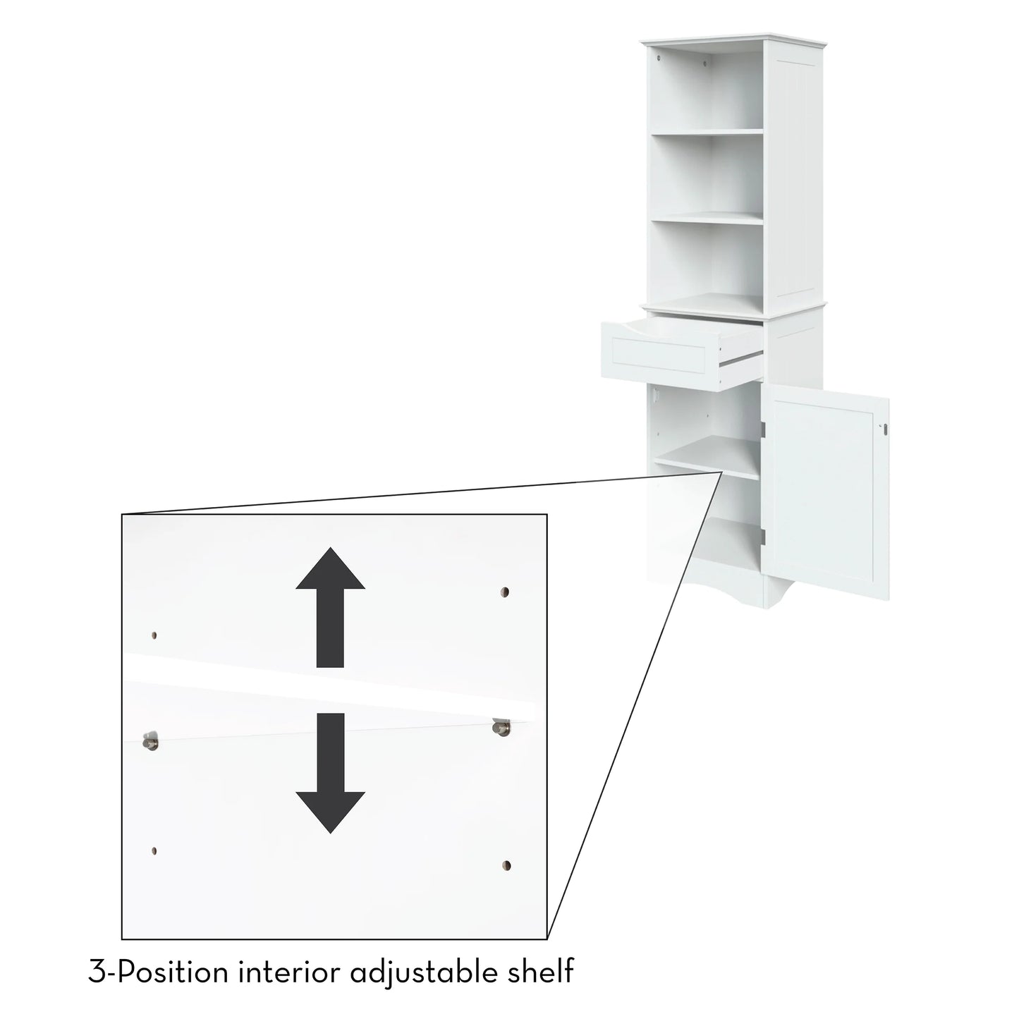 Ashland Tall Bathroom Storage Linen Cabinet Organizer with Drawer - White