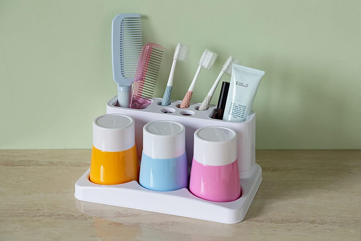 Toothbrush Holder Kids Family Set for Bathroom Storage Organizer (Orange+Blue+Pink)