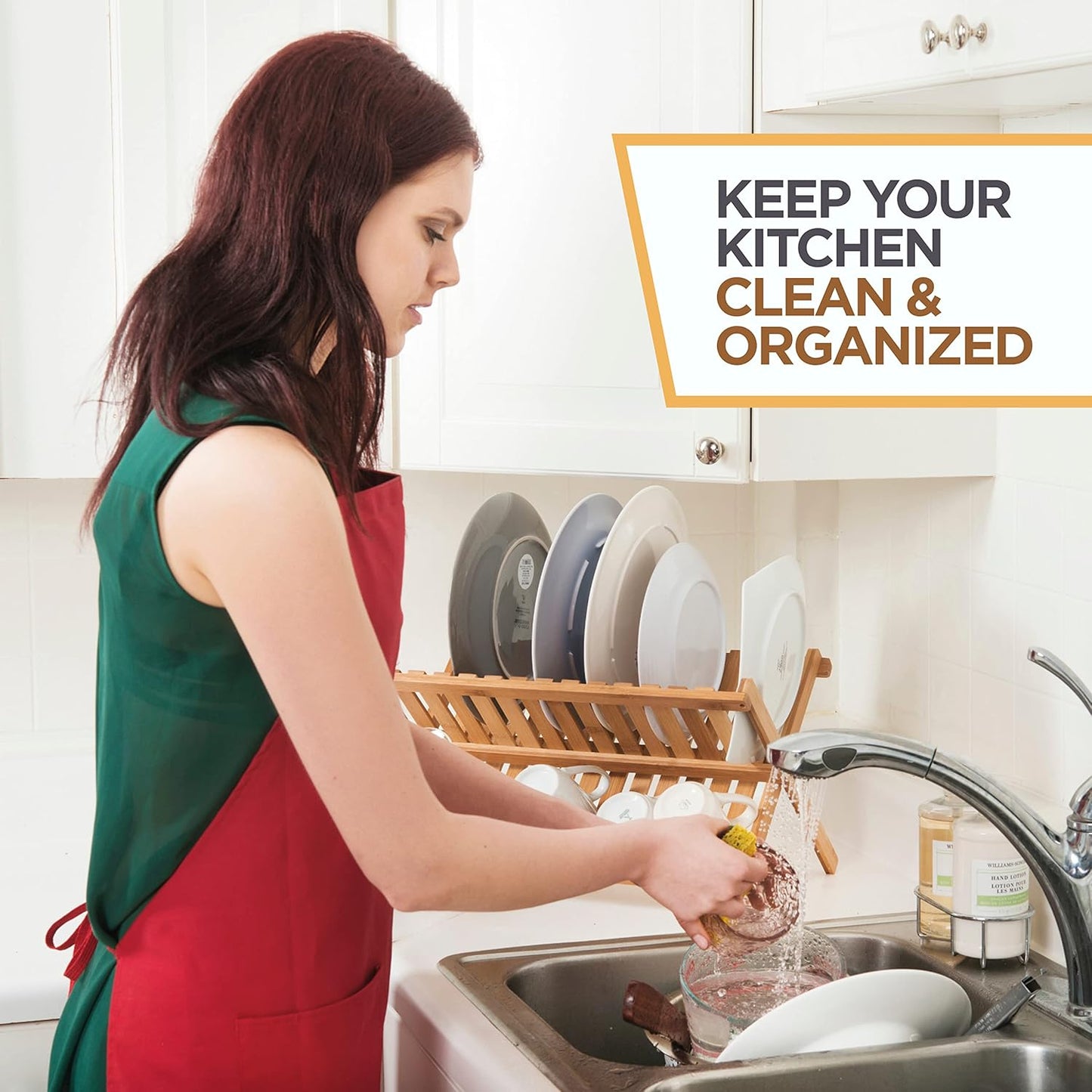 Dish Drying Rack - Bamboo Dish Rack for Kitchen Counter, Collapsible 2-Tier Wooden Drying Rack for Dishes, Plates, Cups, Utensils - Foldable Dish Drainer, Space-Saving Kitchen Drying Rack Organizer