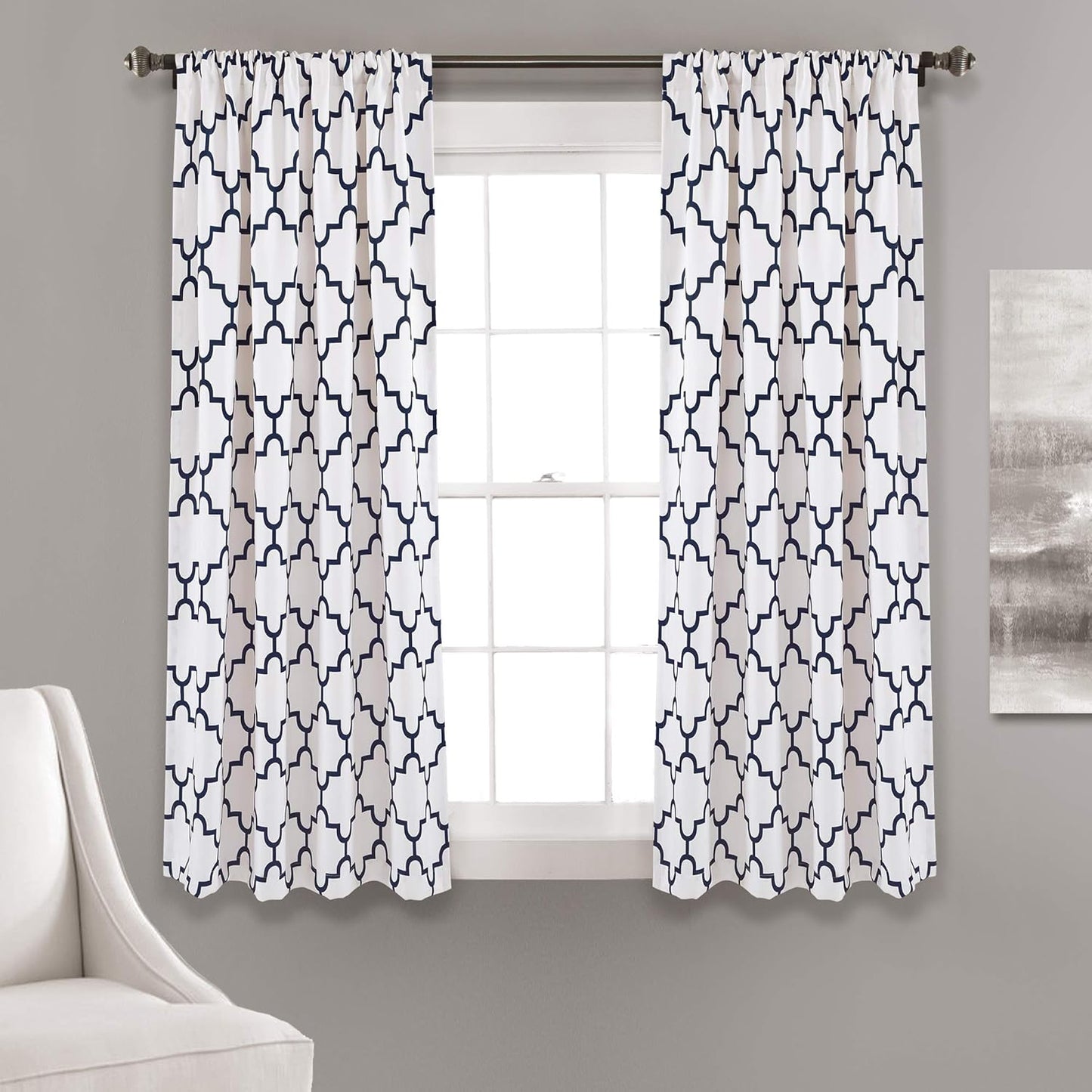 Bellagio Light Filtering Curtains-Trellis Geometric Design Window Panel Drapes Set for Living, Dining, Bedroom (Pair), 108” X 52”, Gray