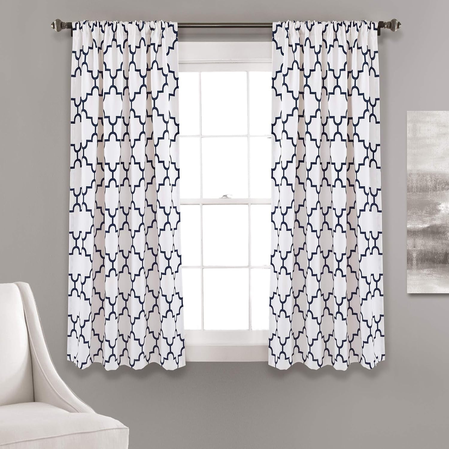 Bellagio Light Filtering Curtains-Trellis Geometric Design Window Panel Drapes Set for Living, Dining, Bedroom (Pair), 108” X 52”, Gray