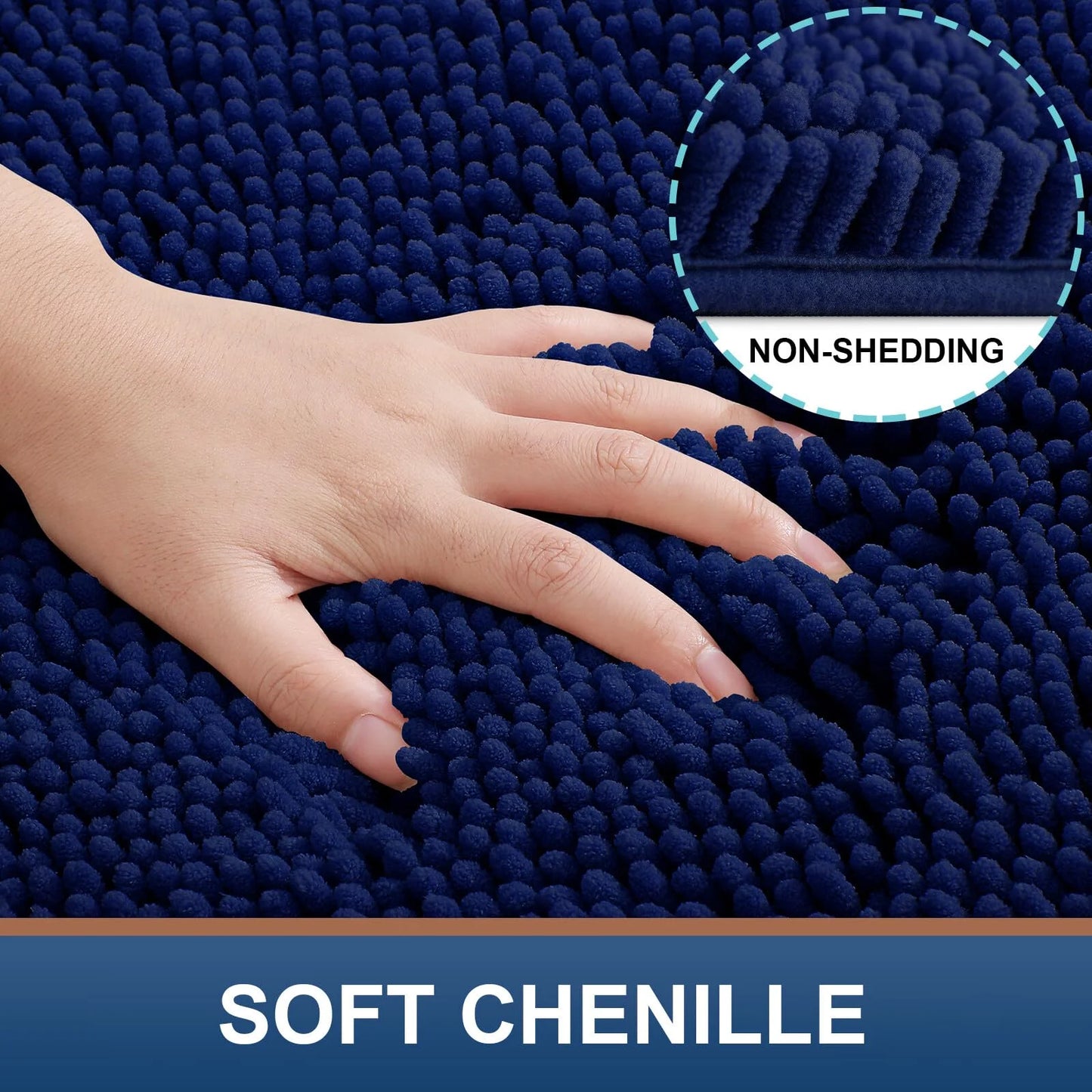 Luxury Chenille Bathroom Rugs, Extra Soft and Absorbent Bath Mat, Navy Blue, 16"X24"