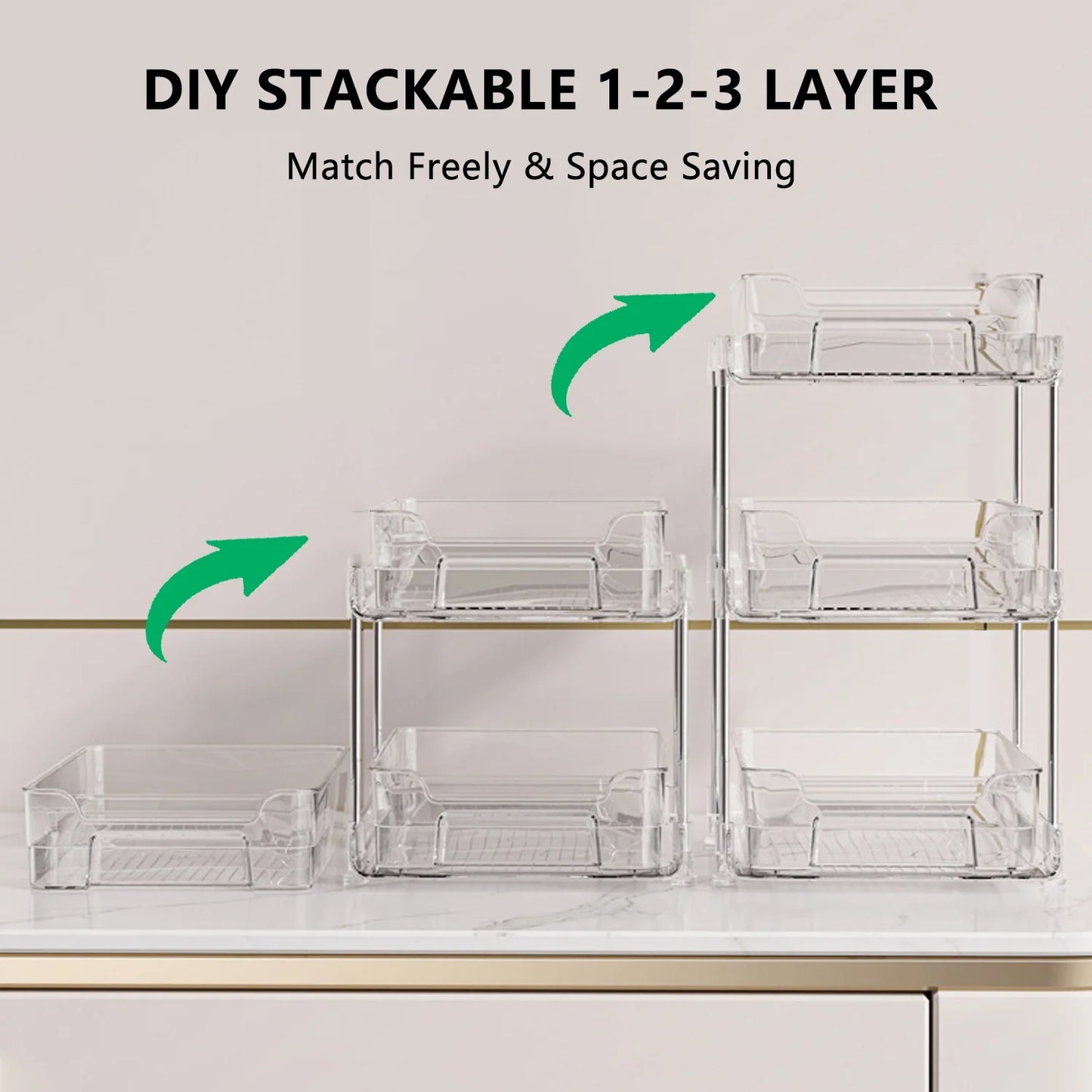 2-Pack under Sink Organizer Storage, 2-Tier 11.4" Tall under Sink Storage Organizer, Clear