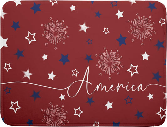 4Th of July Dish Drying Mat 18"X24" Patriotic Usa Stars America Firework Dish Drainer Mats Independece Day Absorbent Microfiber Dish Drying Pad for Kitchen Countertop Large Decor