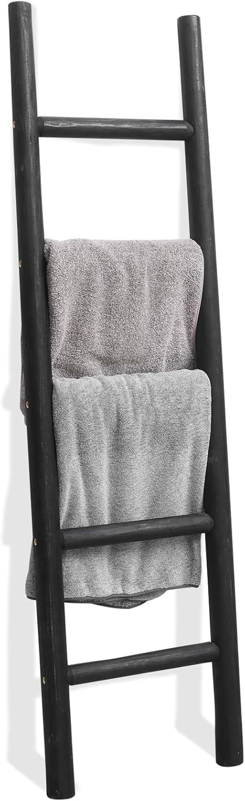 57In Wood Blanket Ladder Living Room Decorative Wall Leaning Farmhouse Quilt Display Holder Rustic Wooden Towel Rack for Bathroom, Unfinished