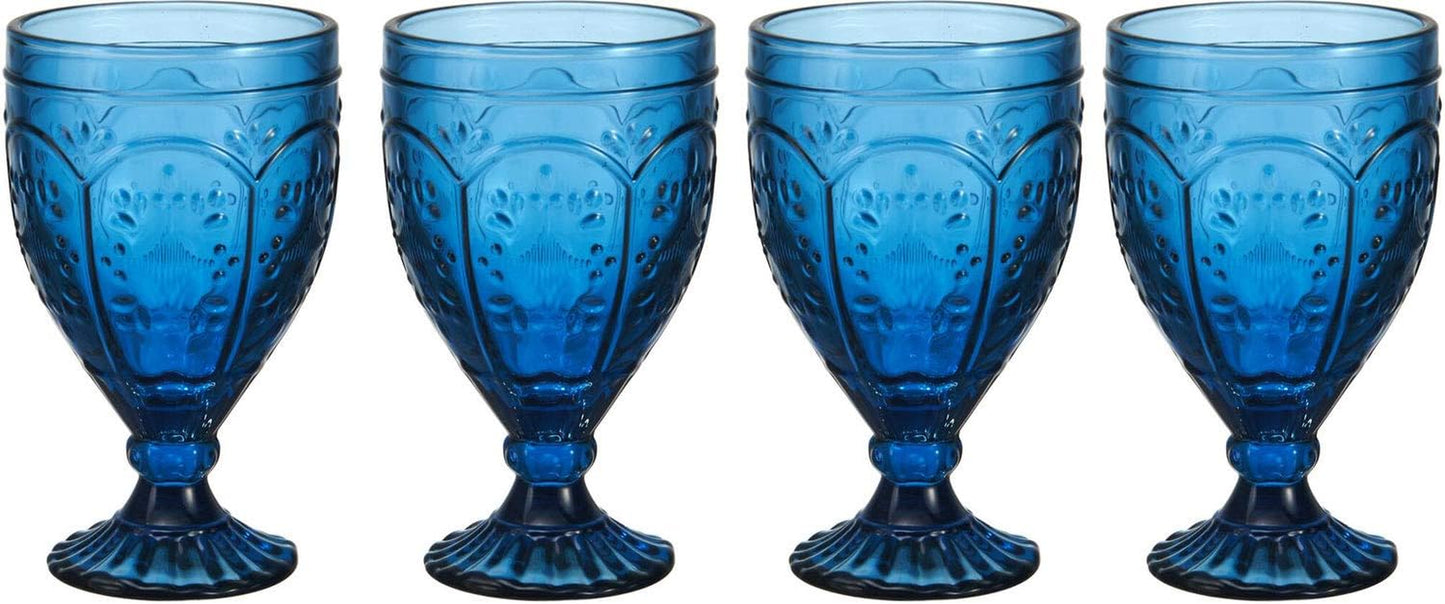 Fitz and Floyd Trestle Glassware Ornate Goblets, 4 Count (Pack of 1), Indigo