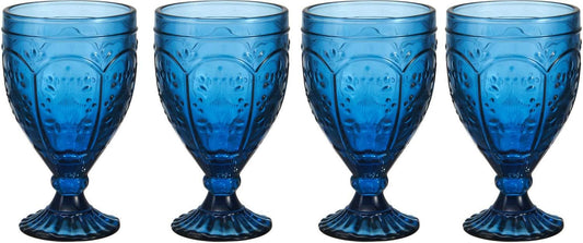 Fitz and Floyd Trestle Glassware Ornate Goblets, 4 Count (Pack of 1), Indigo