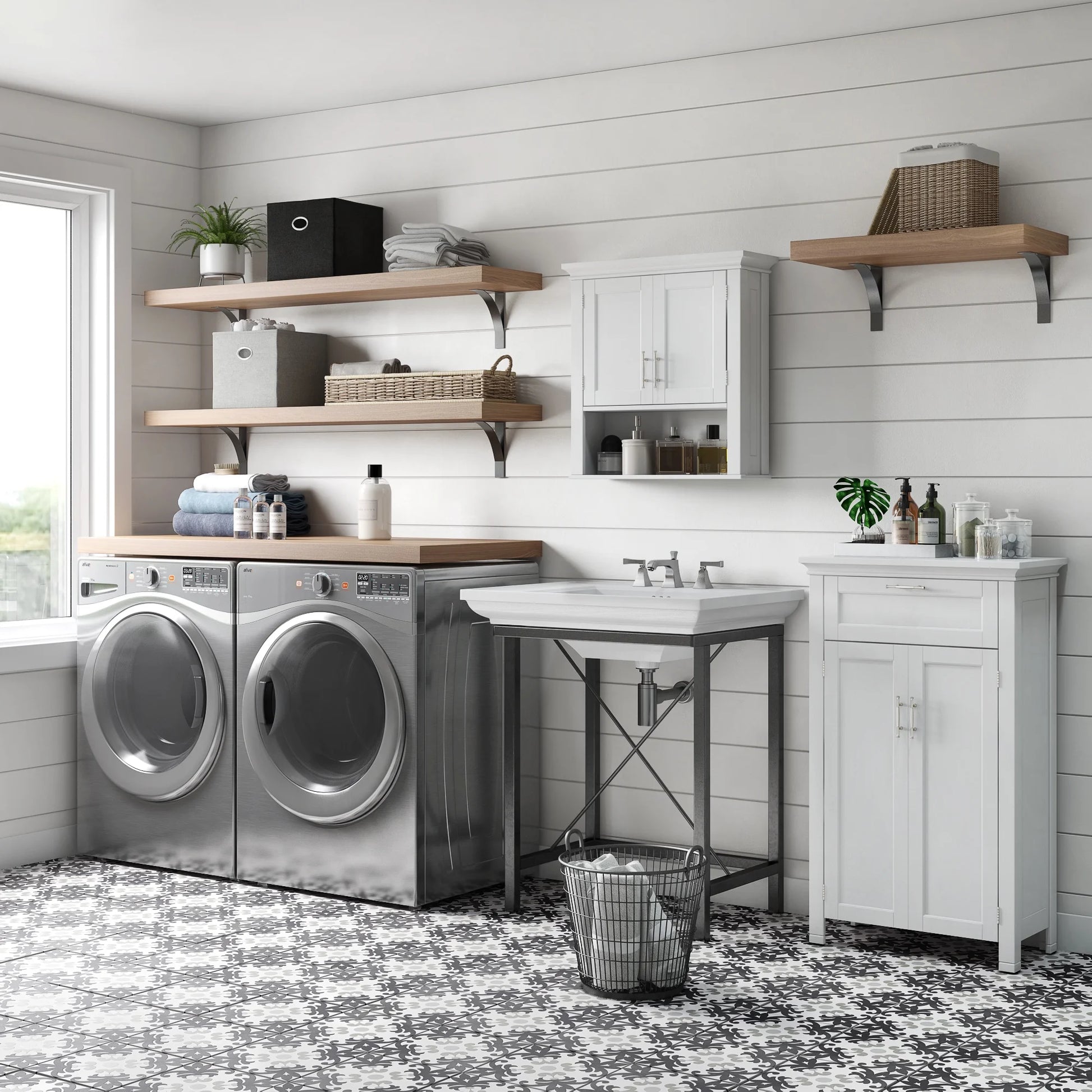 Somerset 2-Door Bathroom Laundry Storage Cabinet with Adjustable Shelf - White