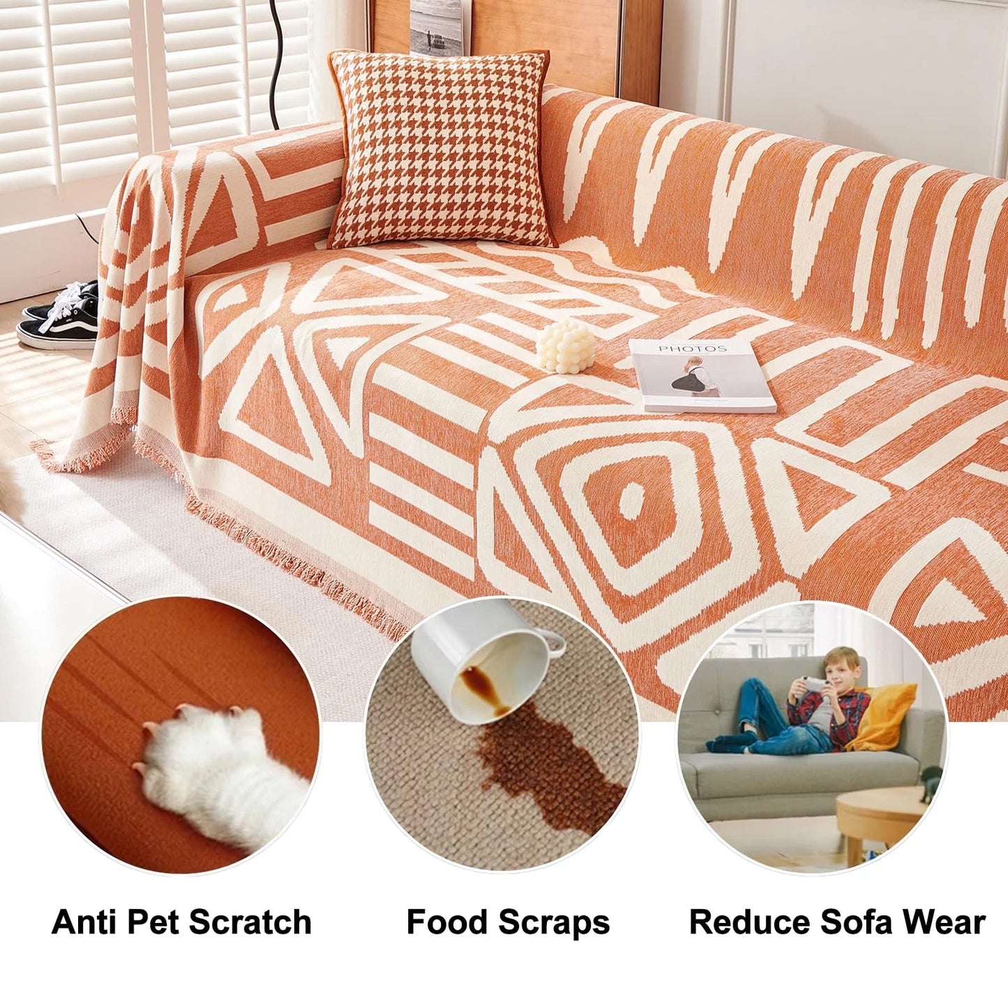 Boho Couch Cover Armchair Couch Cover, Sectional Sofa Cover Chenille Chair Couch Cover Throw Couch Cover Furniture Sofa Protector 71"X 90"