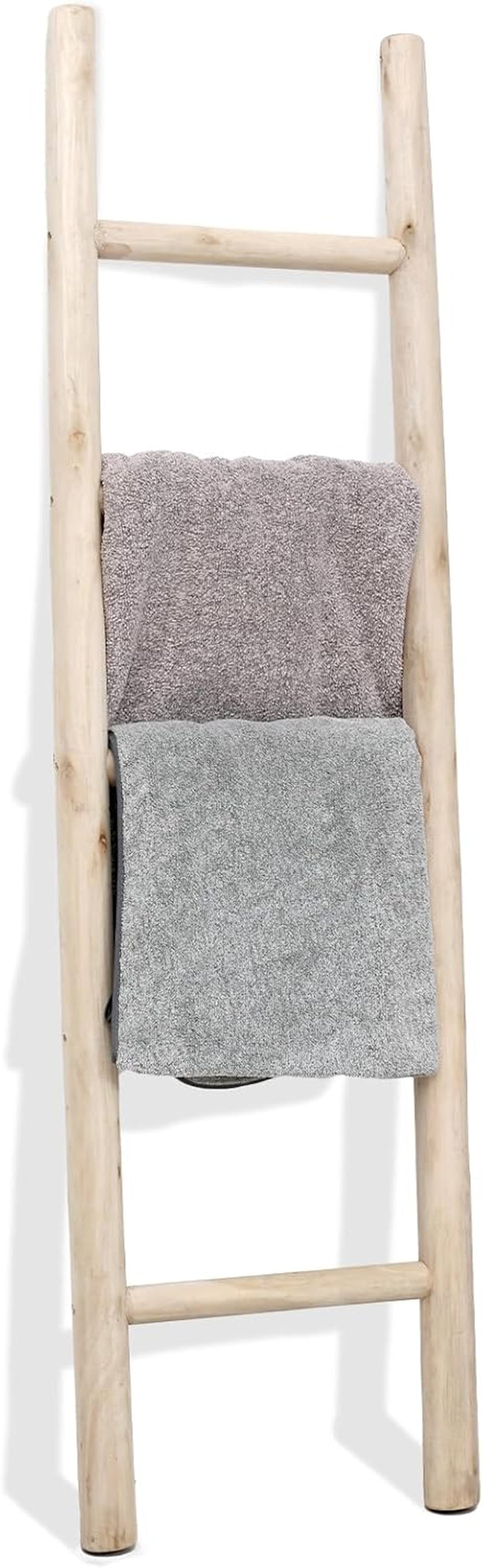 57In Wood Blanket Ladder Living Room Decorative Wall Leaning Farmhouse Quilt Display Holder Rustic Wooden Towel Rack for Bathroom, Unfinished