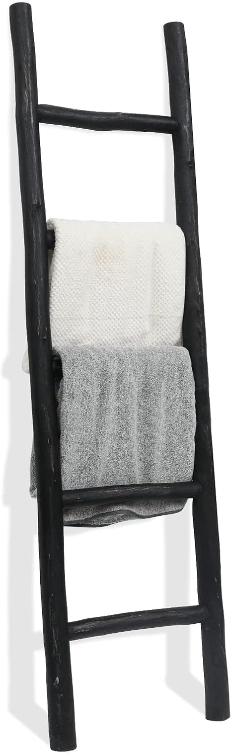 57In Wood Blanket Ladder Living Room Decorative Wall Leaning Farmhouse Quilt Display Holder Rustic Wooden Towel Rack for Bathroom, Unfinished