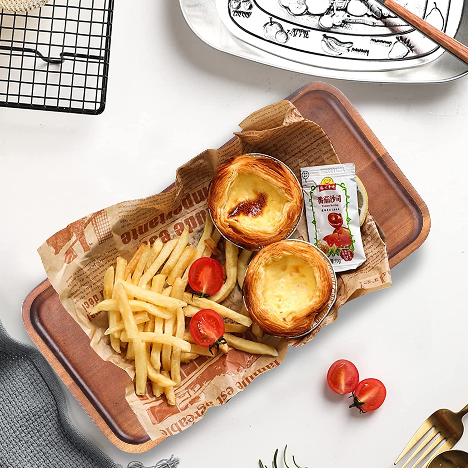 Small Wooden Platters Rectangle Mini Charcuterie Boards Acacia Wood Serving Trays Home Decor Cheese Board Cake Appetizer Plates Kitchen Charcuterie Platter for Food Dish Dessert Snack Tray