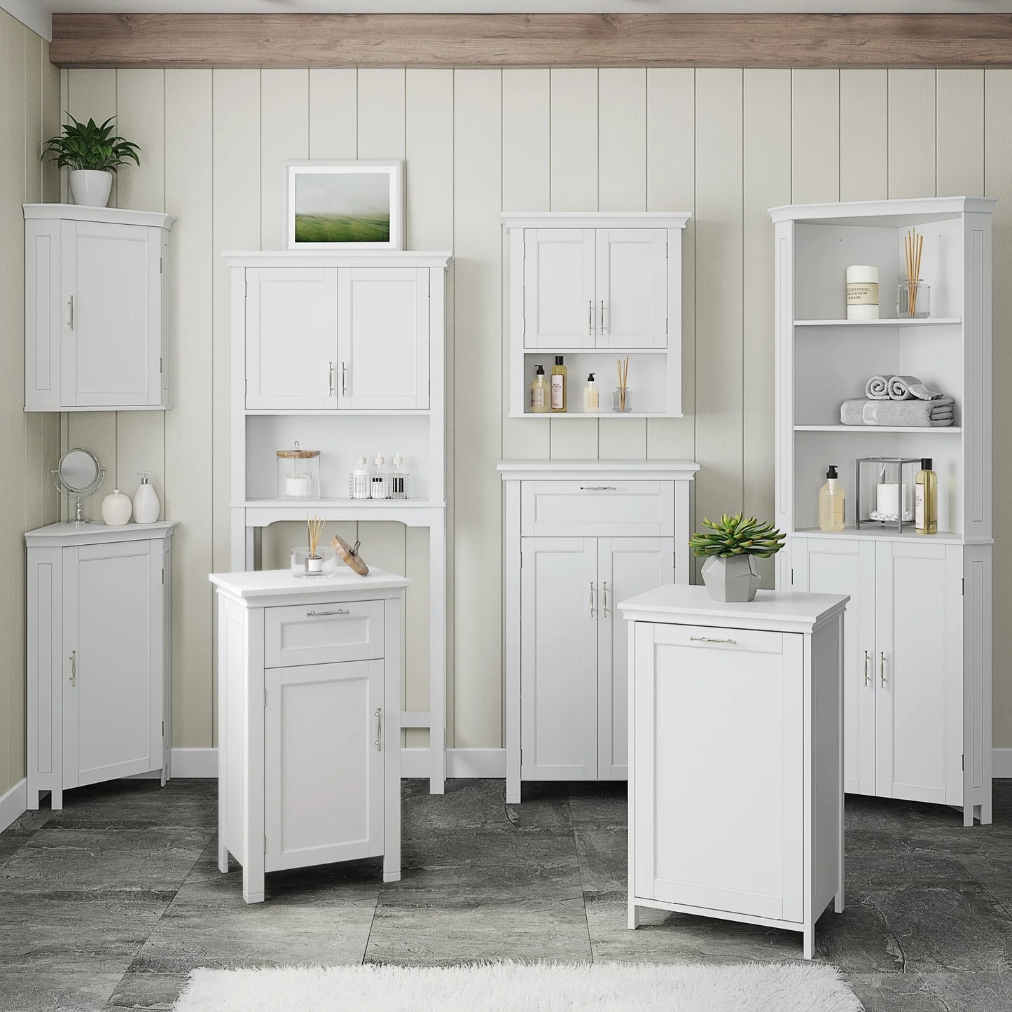 Somerset 2-Door Bathroom Laundry Storage Cabinet with Adjustable Shelf - White