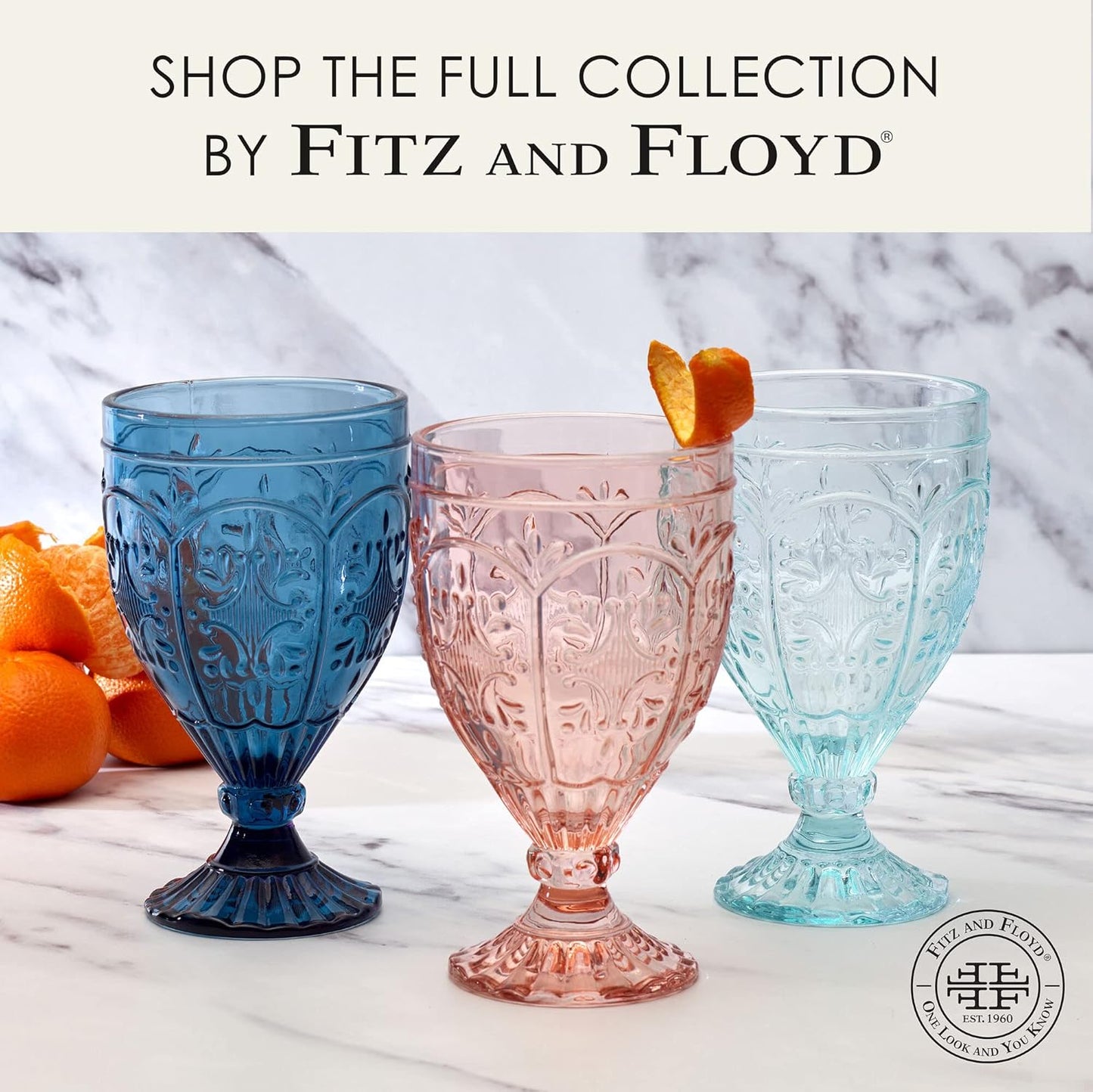 Fitz and Floyd Trestle Glassware Ornate Goblets, 4 Count (Pack of 1), Indigo