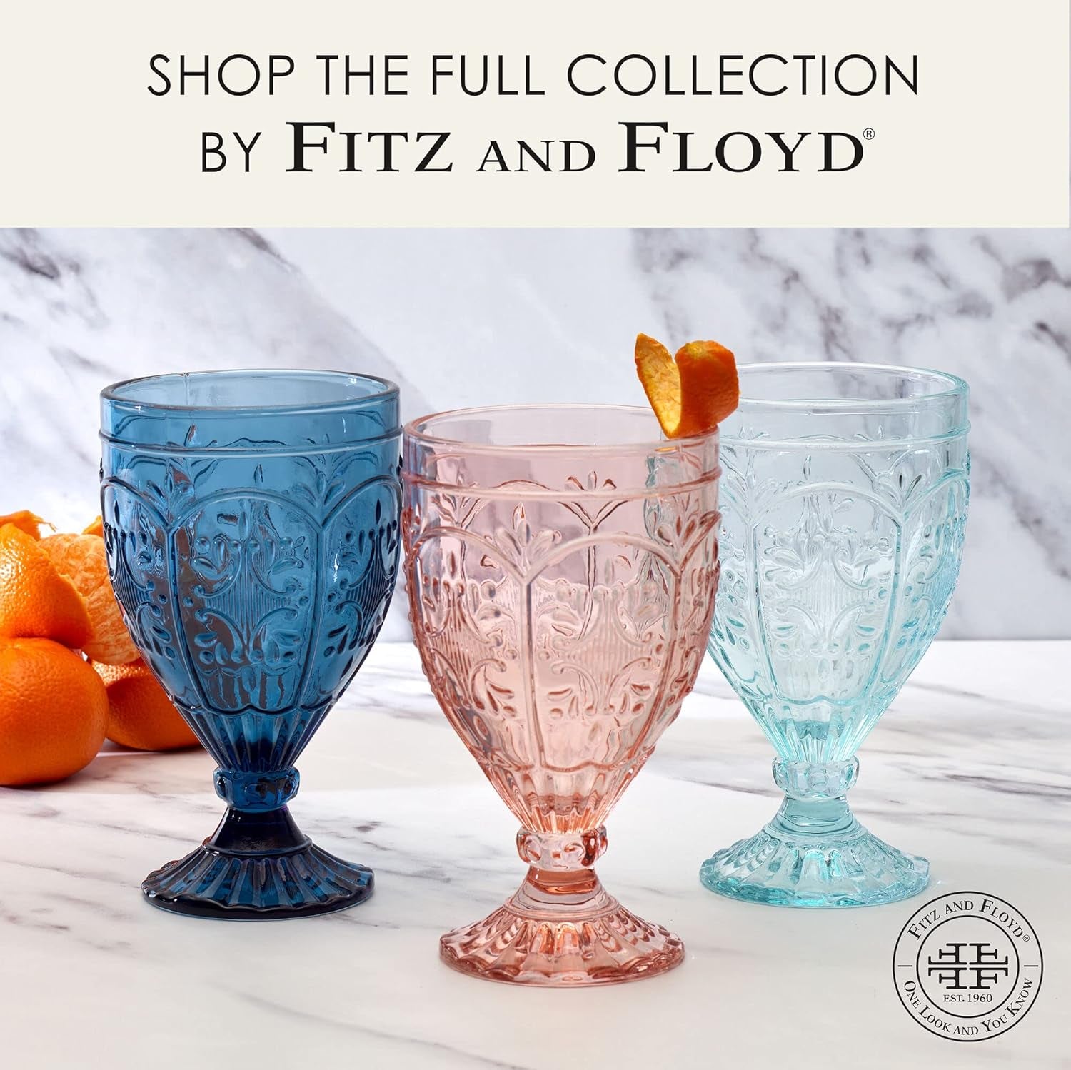 Fitz and Floyd Trestle Glassware Ornate Goblets, 4 Count (Pack of 1), Indigo