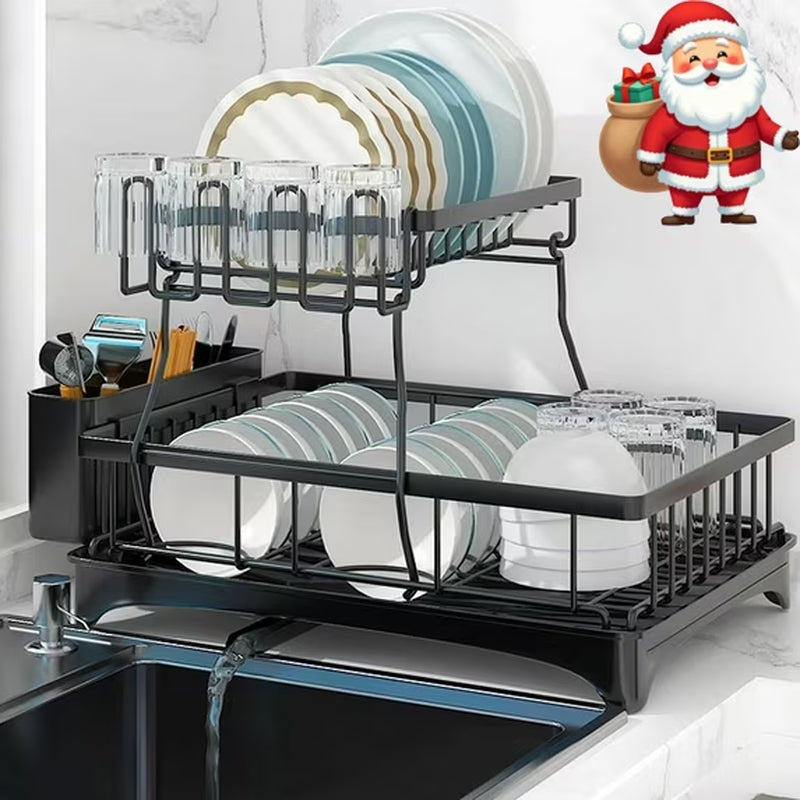 Dish Drying Rack for Kitchen, Stainless Steel 2 Tier New Dish Racks Sink Organizer, Black
