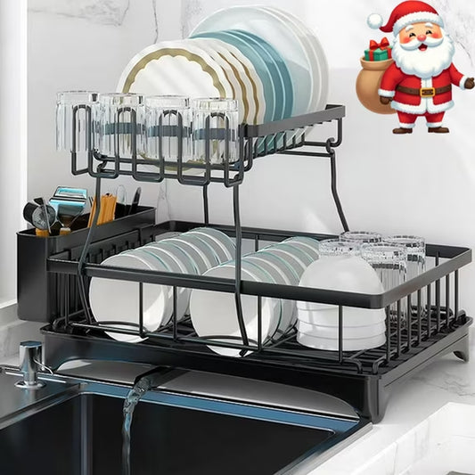 Dish Drying Rack for Kitchen, Stainless Steel 2 Tier New Dish Racks Sink Organizer, Black