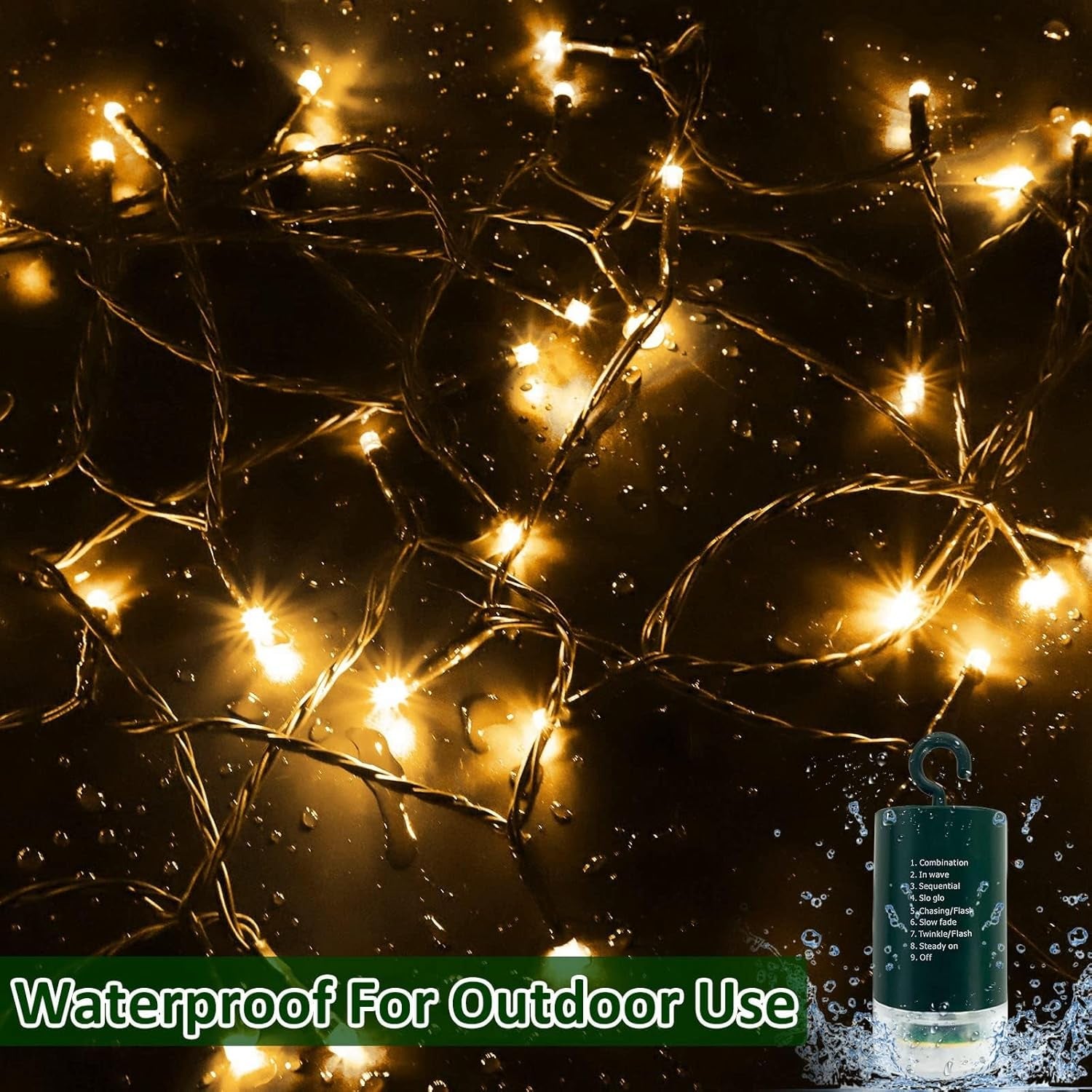 120LED 39.4Ft Christmas String Lights Battery Operated Timer 8 Modes Remote Control Waterproof Green Wire Xmas Tree Fairy Lights Decor Outdoor Indoor Home Party Garden (Warm White)
