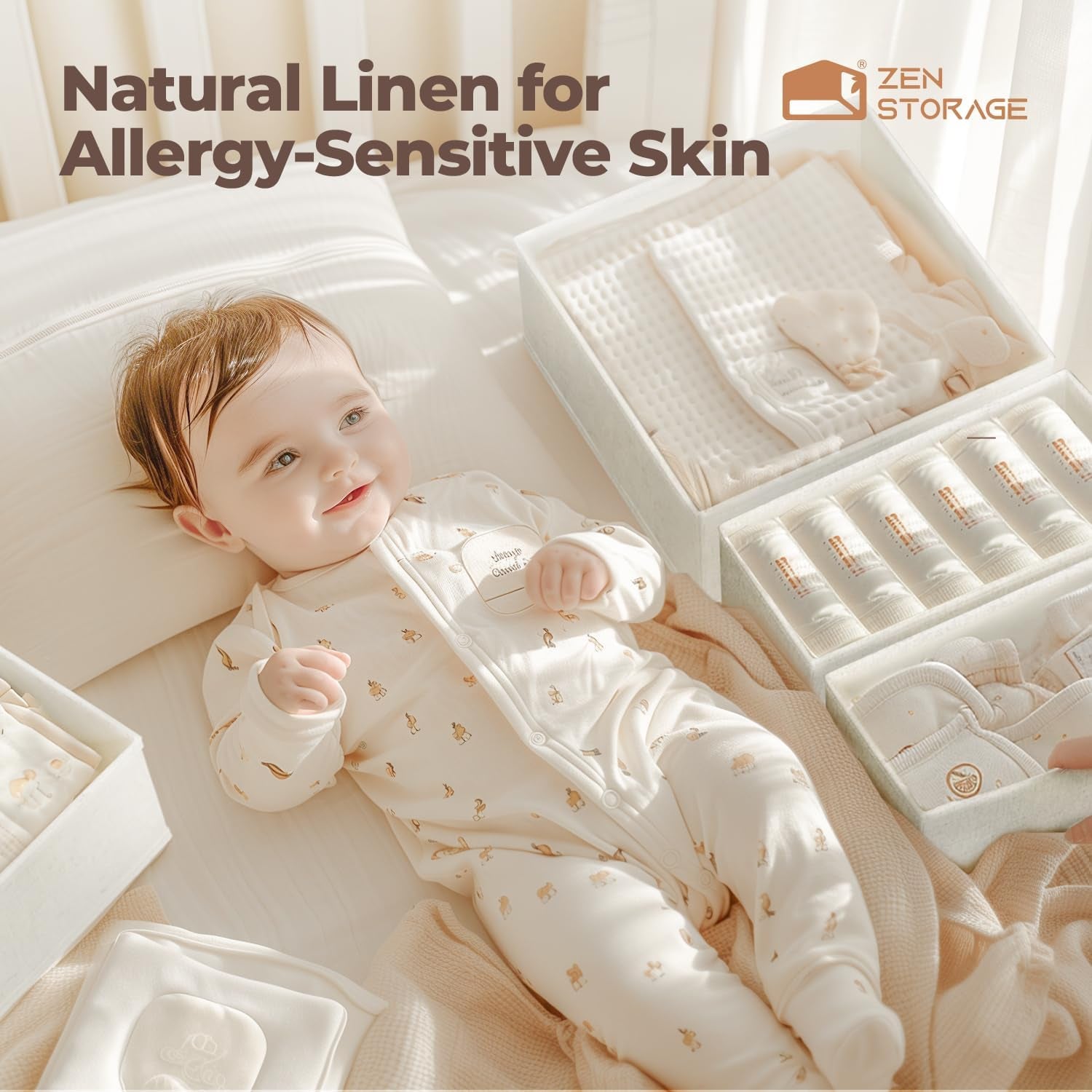 Cotton Linen Drawer Organizer for Baby Clothes, 12Pack Foldable Nursery Dresser Divider, Multi-Size Set Dresser Drawer Organizer for Nursery, Bedroom and Closet, Beige