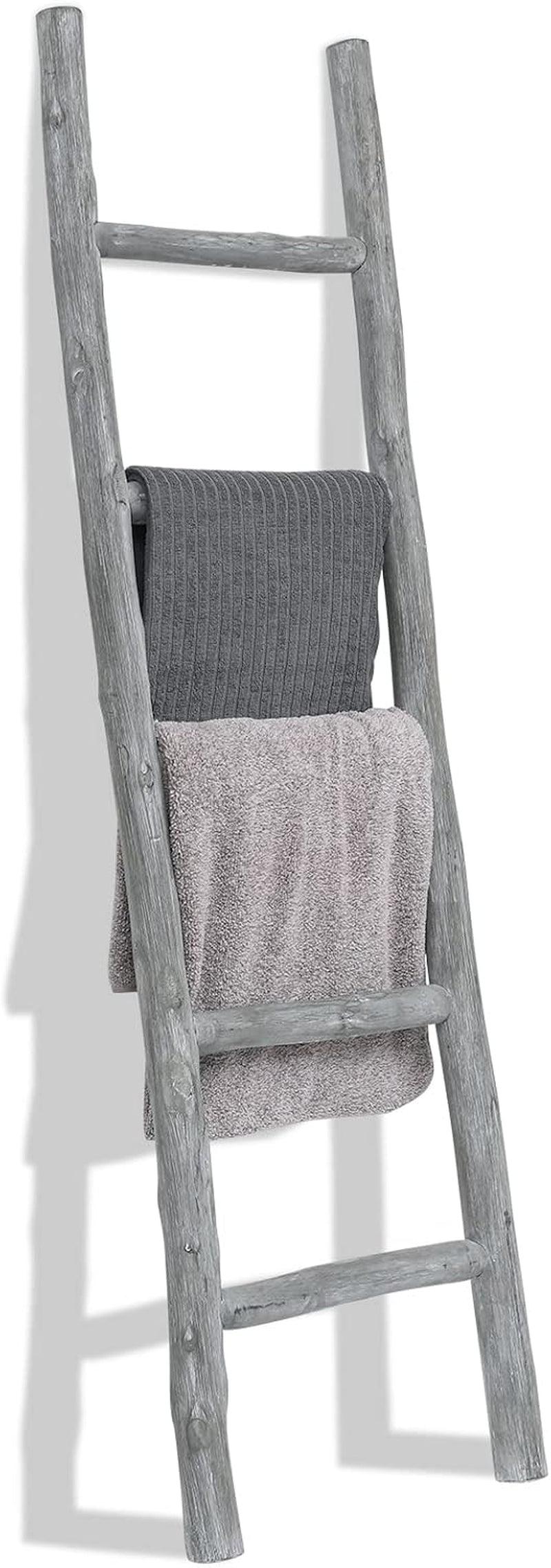 57In Wood Blanket Ladder Living Room Decorative Wall Leaning Farmhouse Quilt Display Holder Rustic Wooden Towel Rack for Bathroom, Unfinished