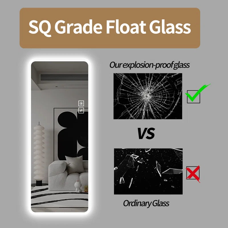 Balsulto 65'' X 21'' Wall Mounted Full Length Mirror with Tri-Color LED & Shatterproof Glass