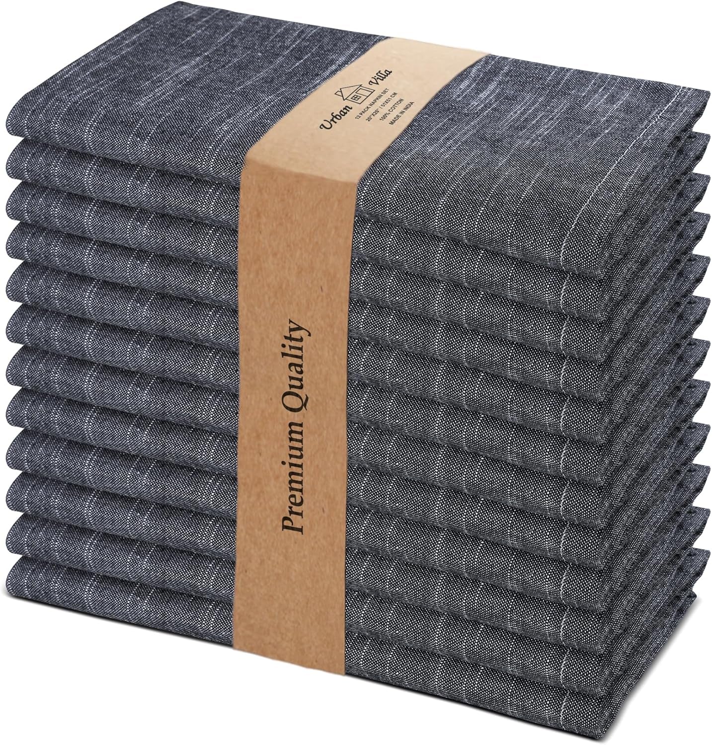 Cloth Napkins Set of 12 20X20 Inches 100% Cotton Napkins Cloth Washable Durable Reusable Absorbent Table Dinner Napkins Cloth for Christmas Hotel Lunch Restaurant Weddings Parties - Black